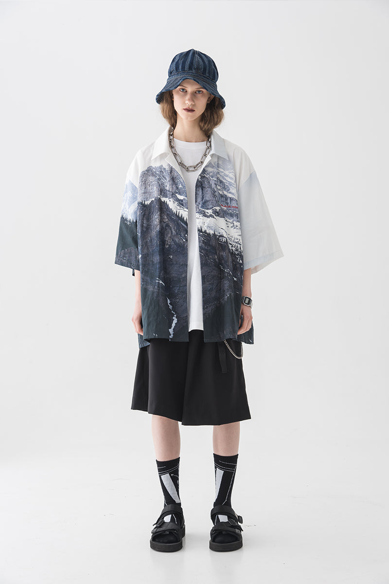 Cuban Collar Short Sleeved Shirt