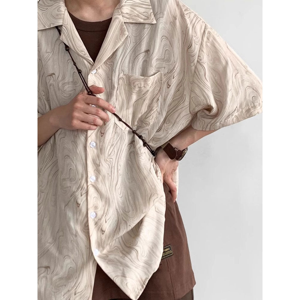 Summer Pattern Cuban Collar Short Sleeve