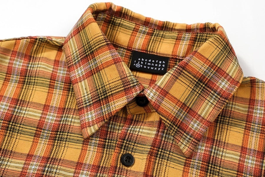 Embroidery Yellow Short Sleeve Plaid Shirt dripkaar.com
