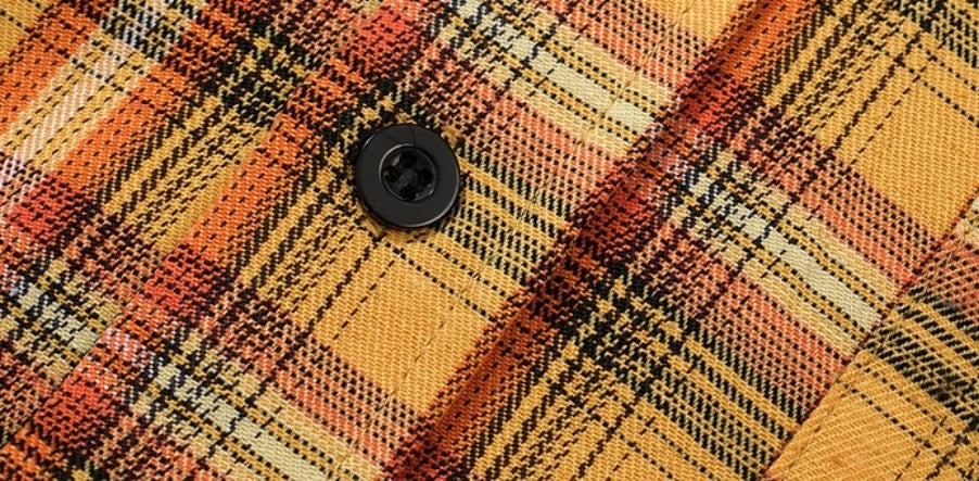 Embroidery Yellow Short Sleeve Plaid Shirt dripkaar.com