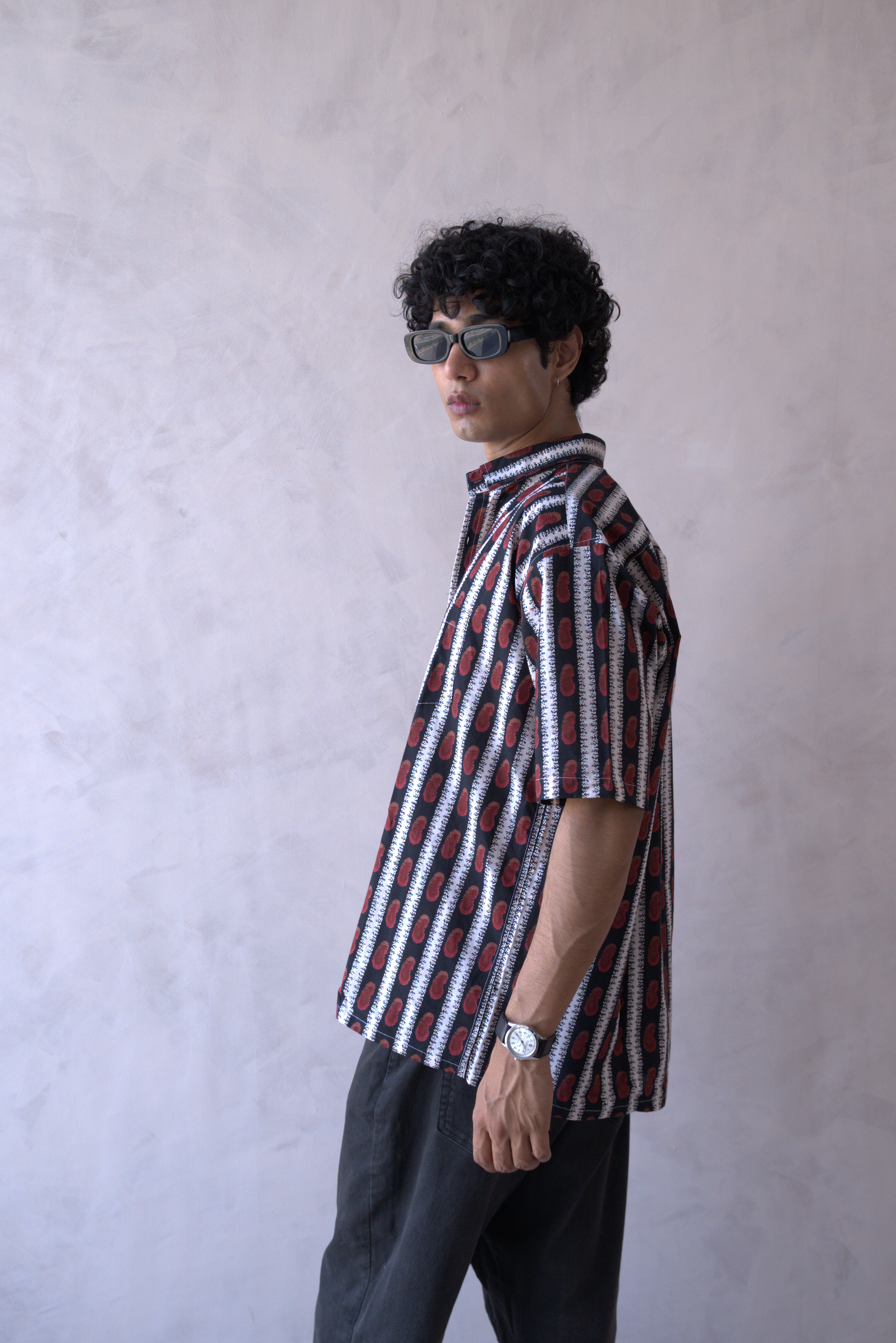 Men Black Red Printed Short Sleeve Shirt for Summer Casual Style dripkaar.com