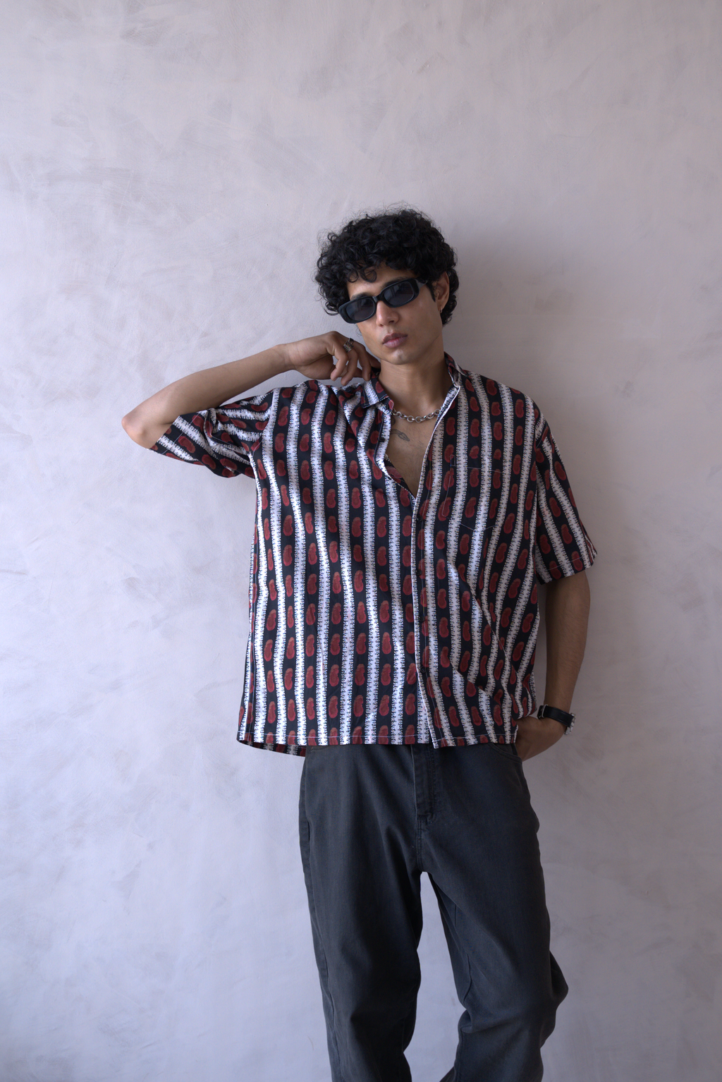 Men Black Red Printed Short Sleeve Shirt for Summer Casual Style dripkaar.com