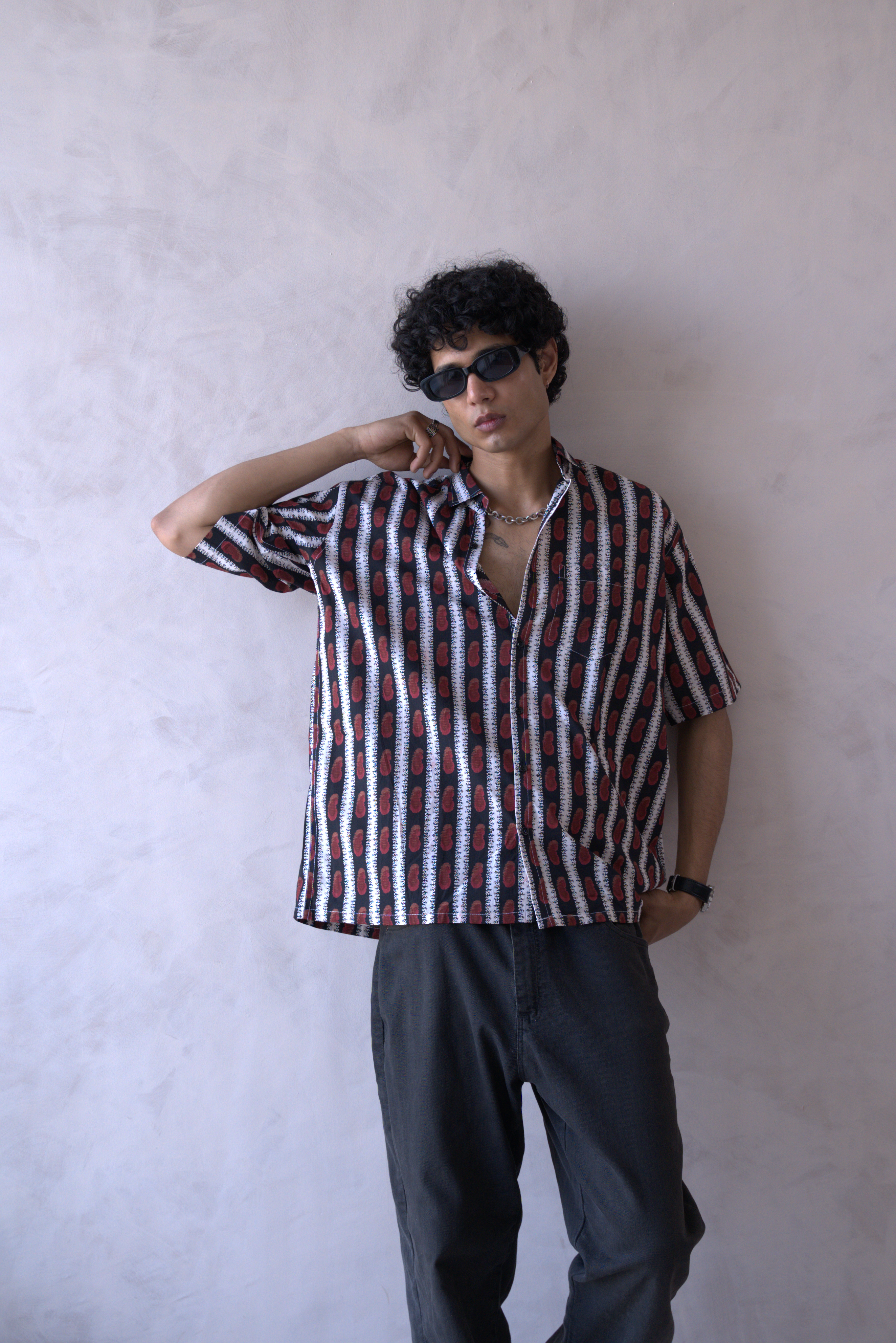 Men Black Red Printed Short Sleeve Shirt for Summer Casual Style dripkaar.com