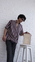 Men Black Red Printed Short Sleeve Shirt for Summer Casual Style dripkaar.com