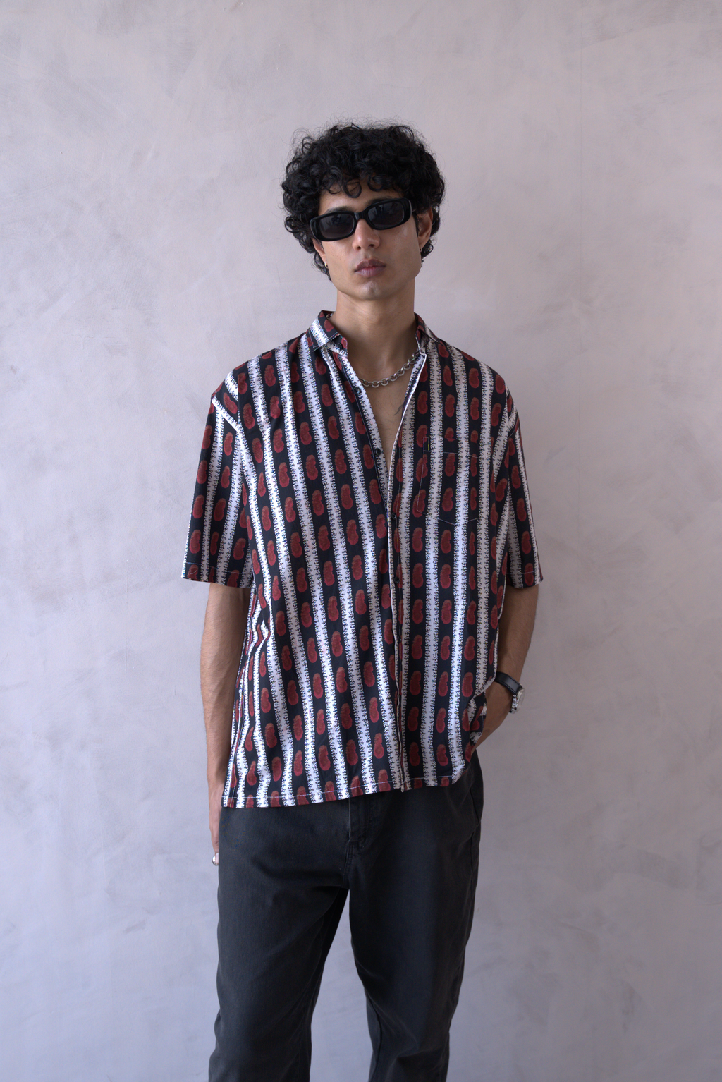 Men Black Red Printed Short Sleeve Shirt for Summer Casual Style dripkaar.com