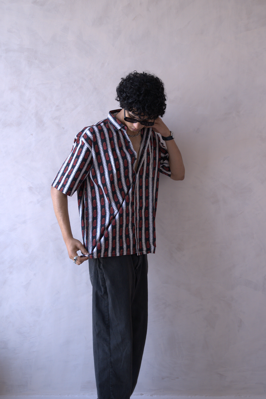 Men Black Red Printed Short Sleeve Shirt for Summer Casual Style dripkaar.com