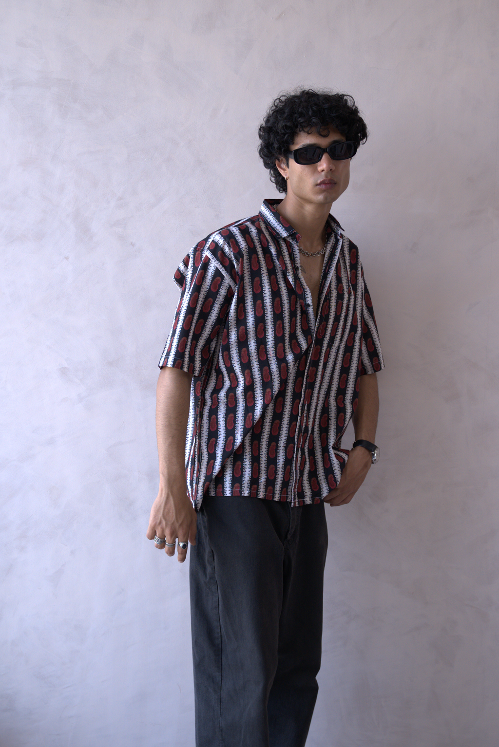 Men Black Red Printed Short Sleeve Shirt for Summer Casual Style dripkaar.com