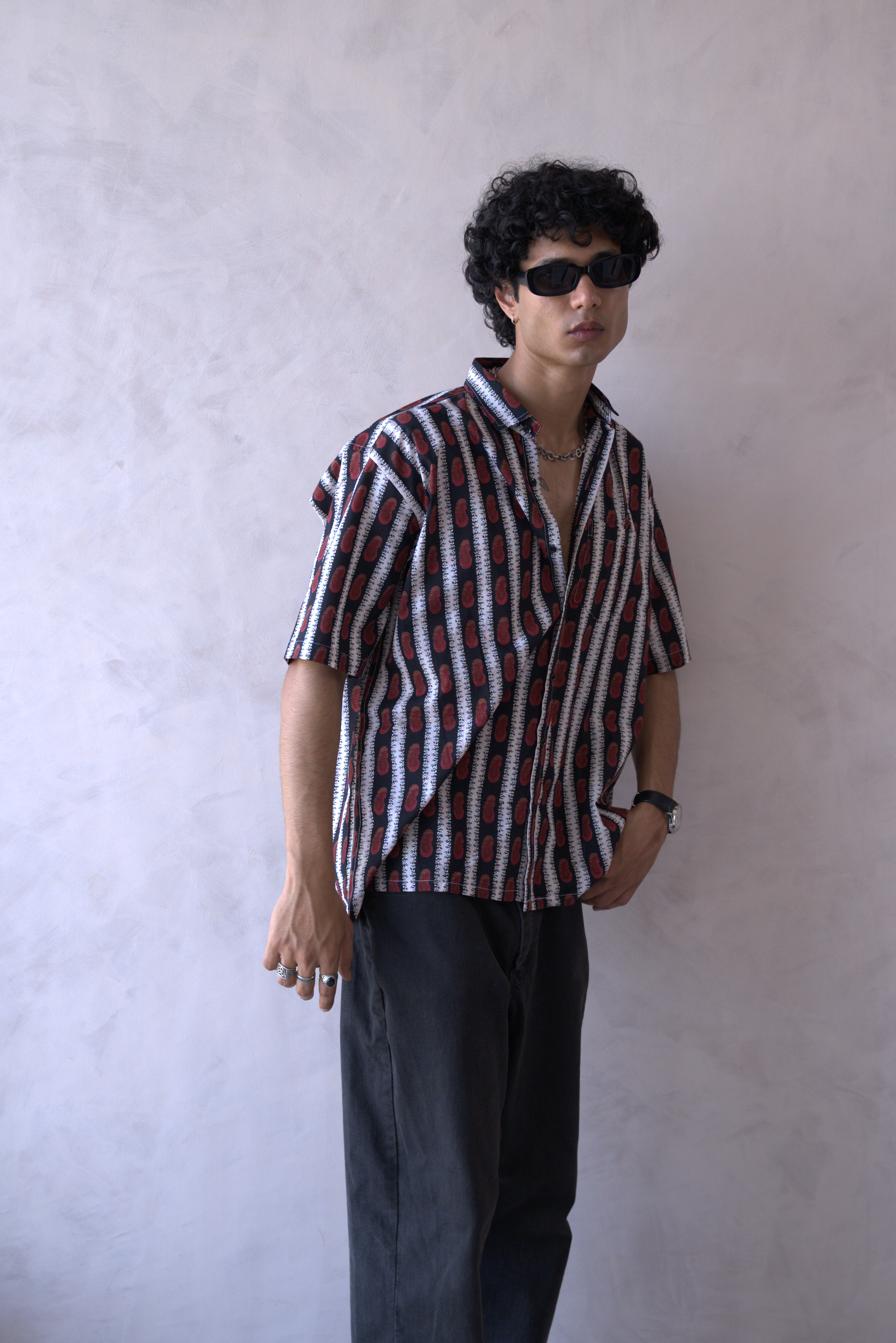 Men Black Red Printed Short Sleeve Shirt for Summer Casual Style dripkaar.com