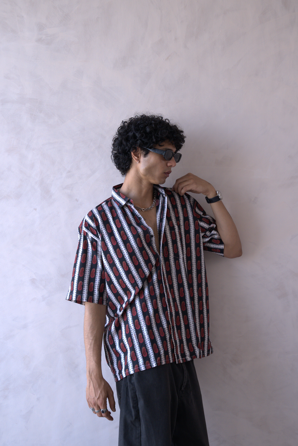 Men Black Red Printed Short Sleeve Shirt for Summer Casual Style dripkaar.com