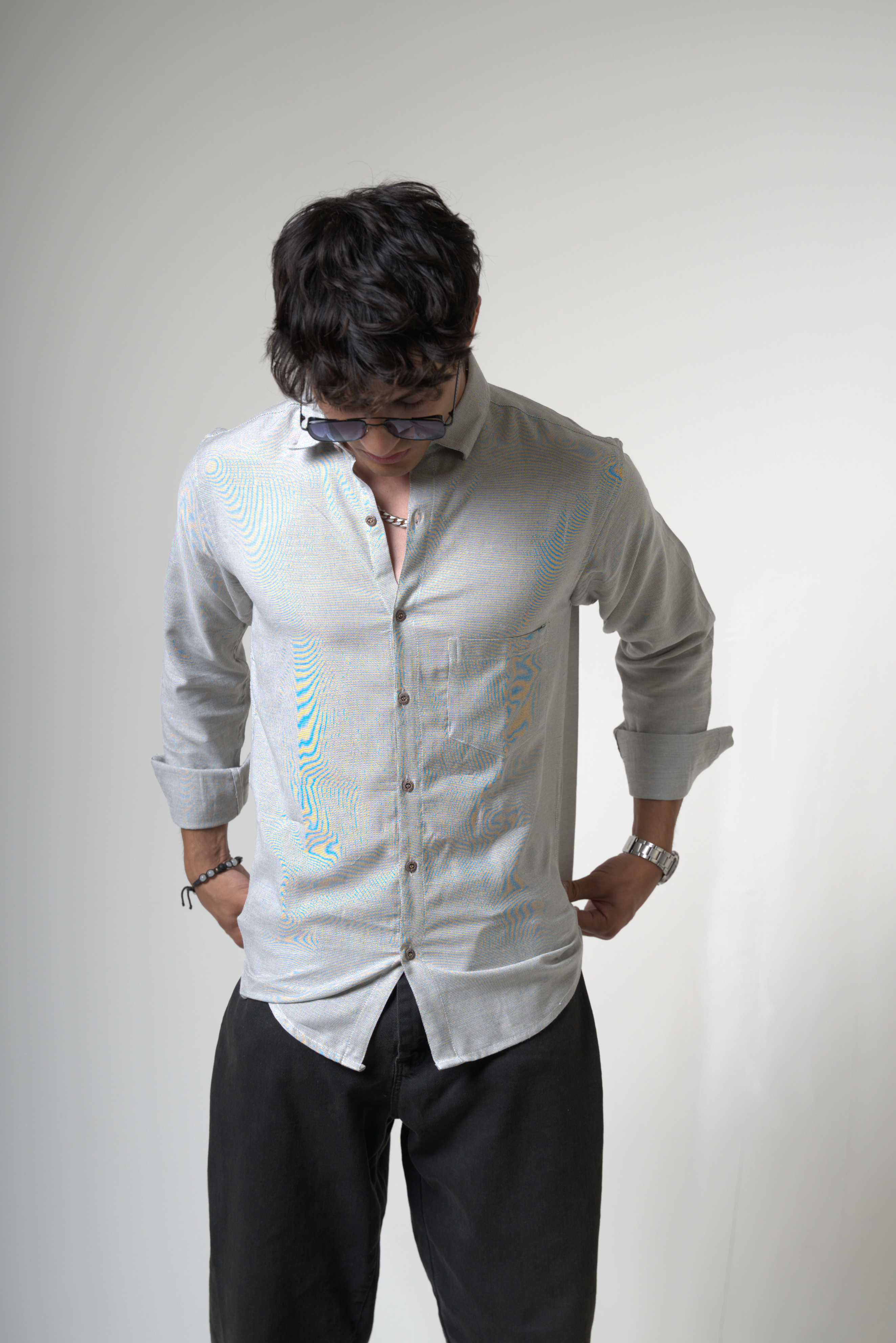 Men's Light Gray Button-Down Shirt dripkaar.com