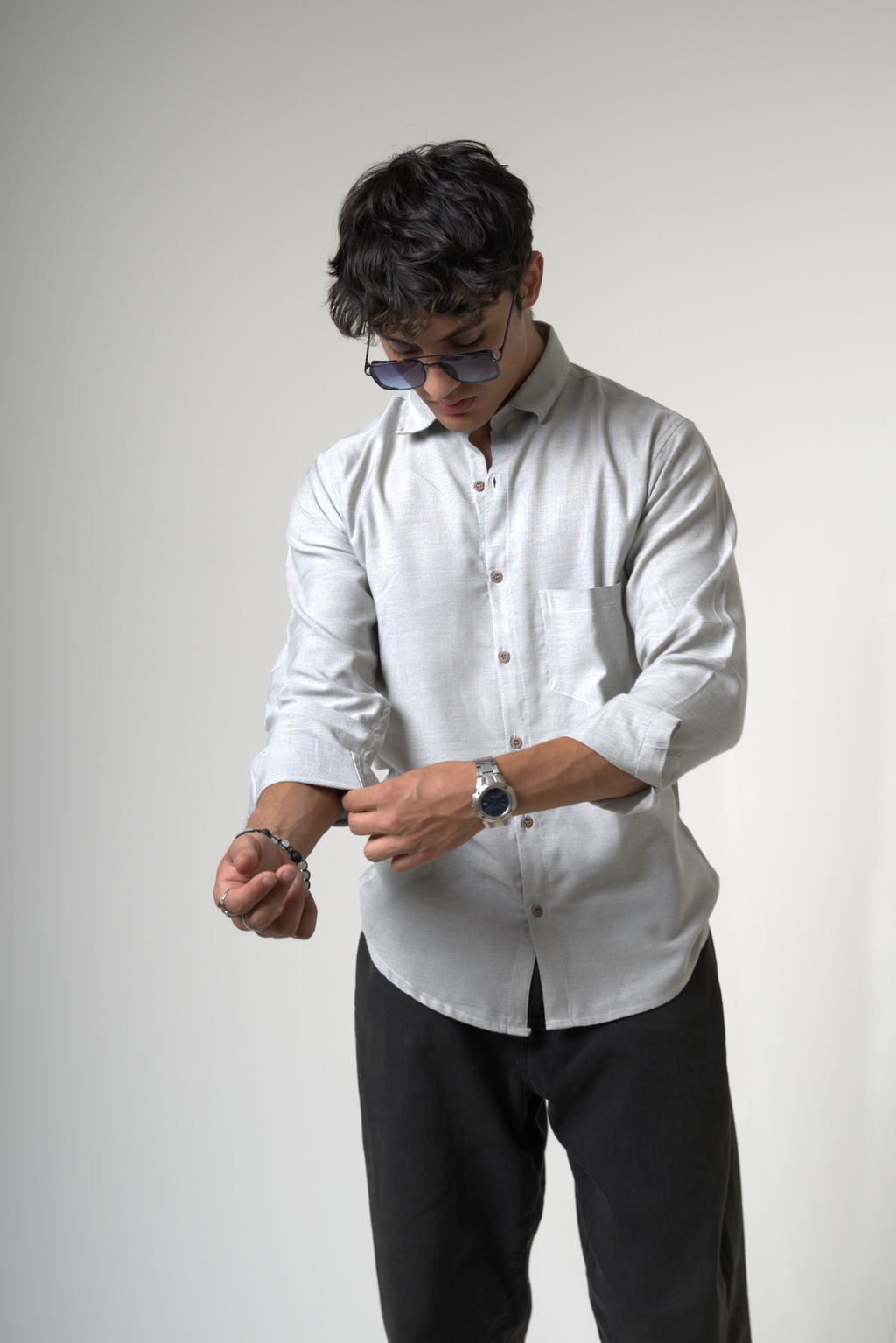 Men's Light Gray Button-Down Shirt dripkaar.com