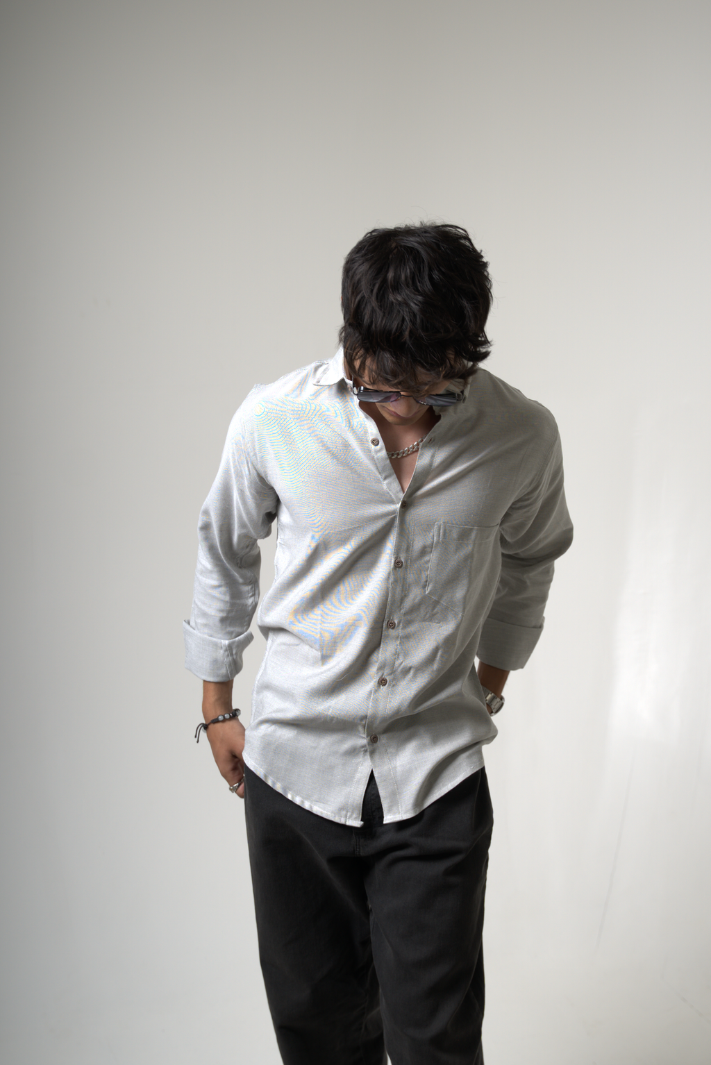 Men's Light Gray Button-Down Shirt dripkaar.com
