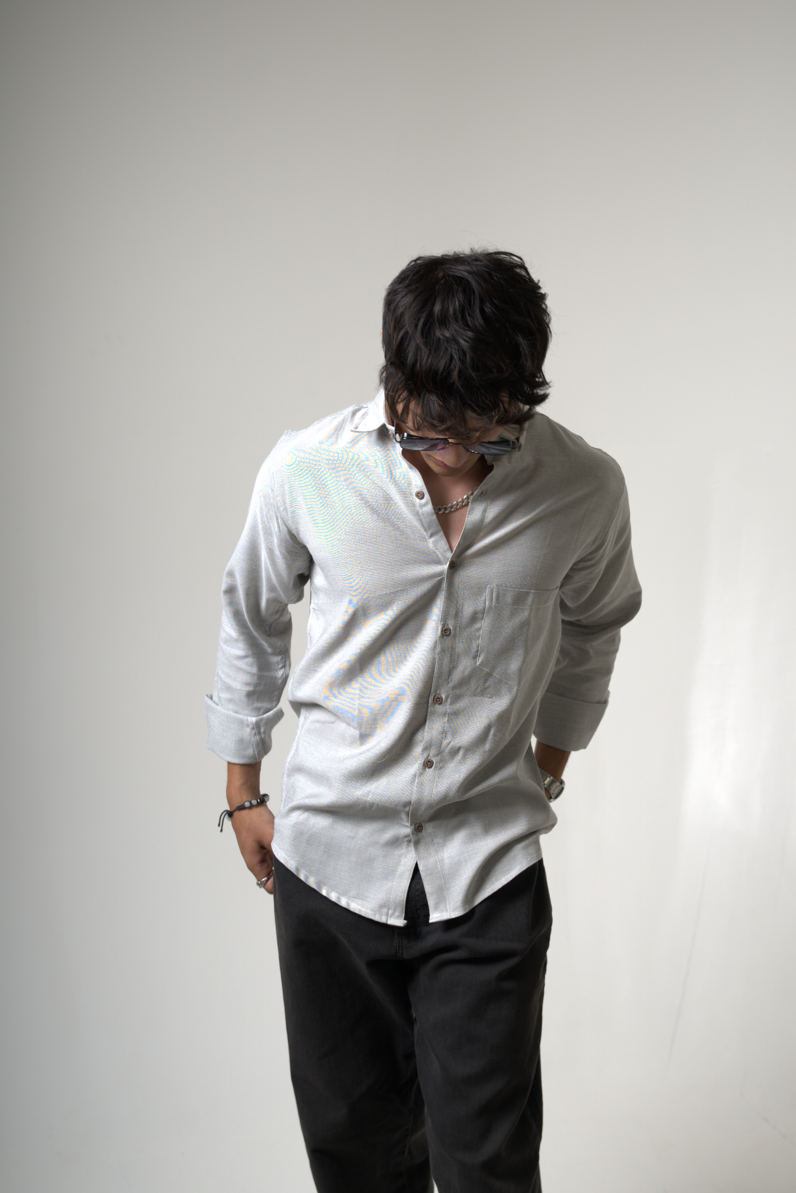 Men's Light Gray Button-Down Shirt dripkaar.com