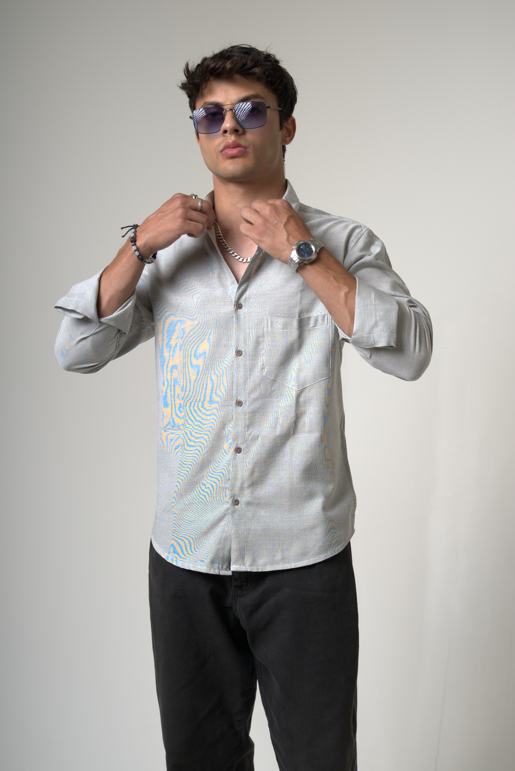Men's Light Gray Button-Down Shirt dripkaar.com