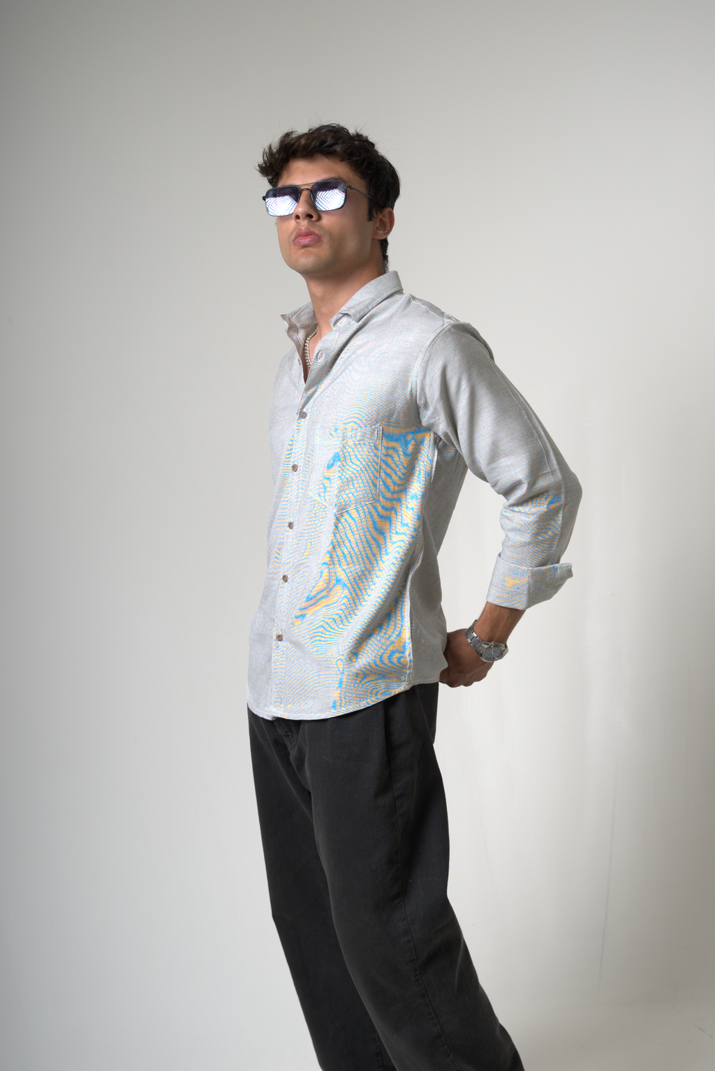 Men's Light Gray Button-Down Shirt dripkaar.com