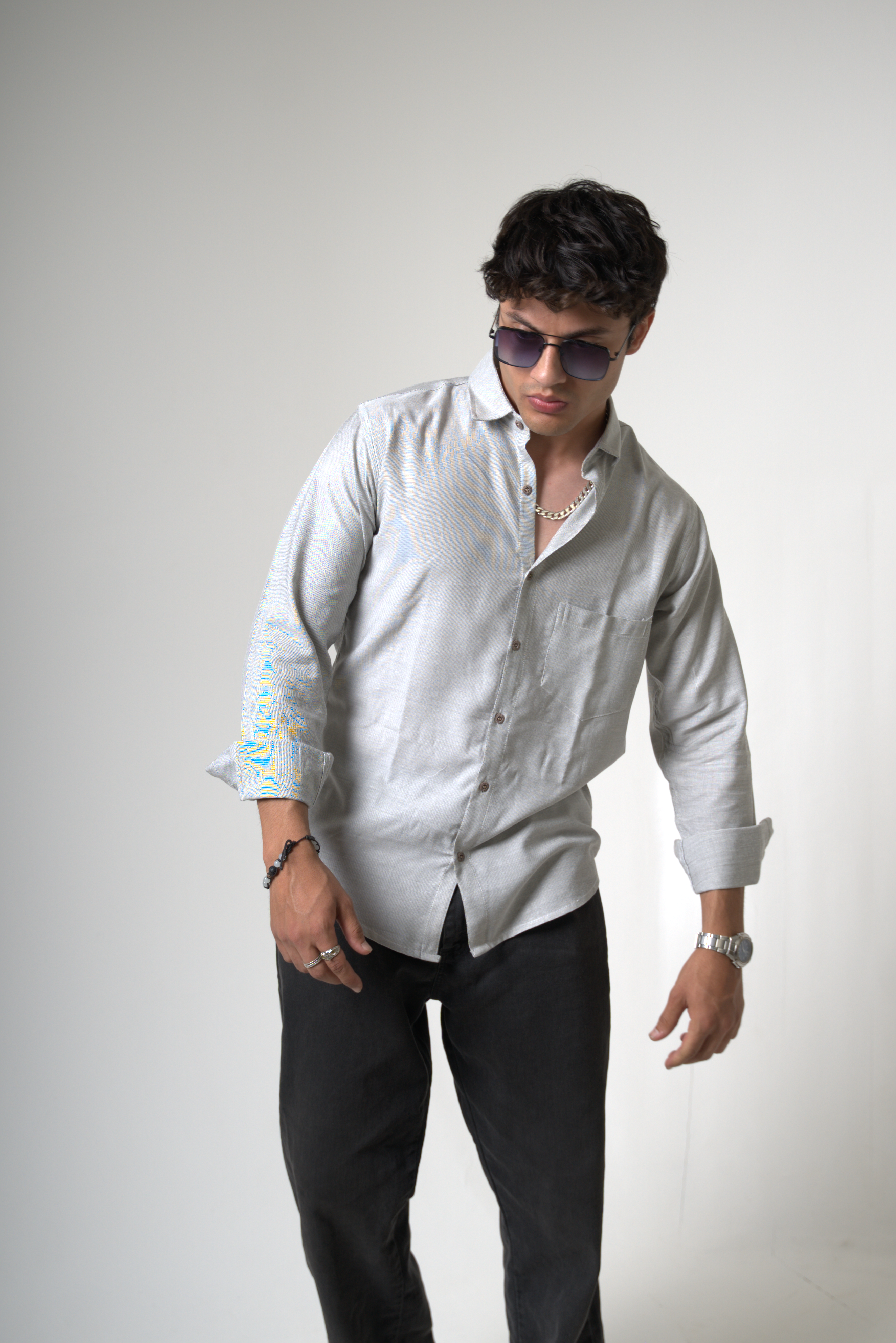 Men's Light Gray Button-Down Shirt dripkaar.com