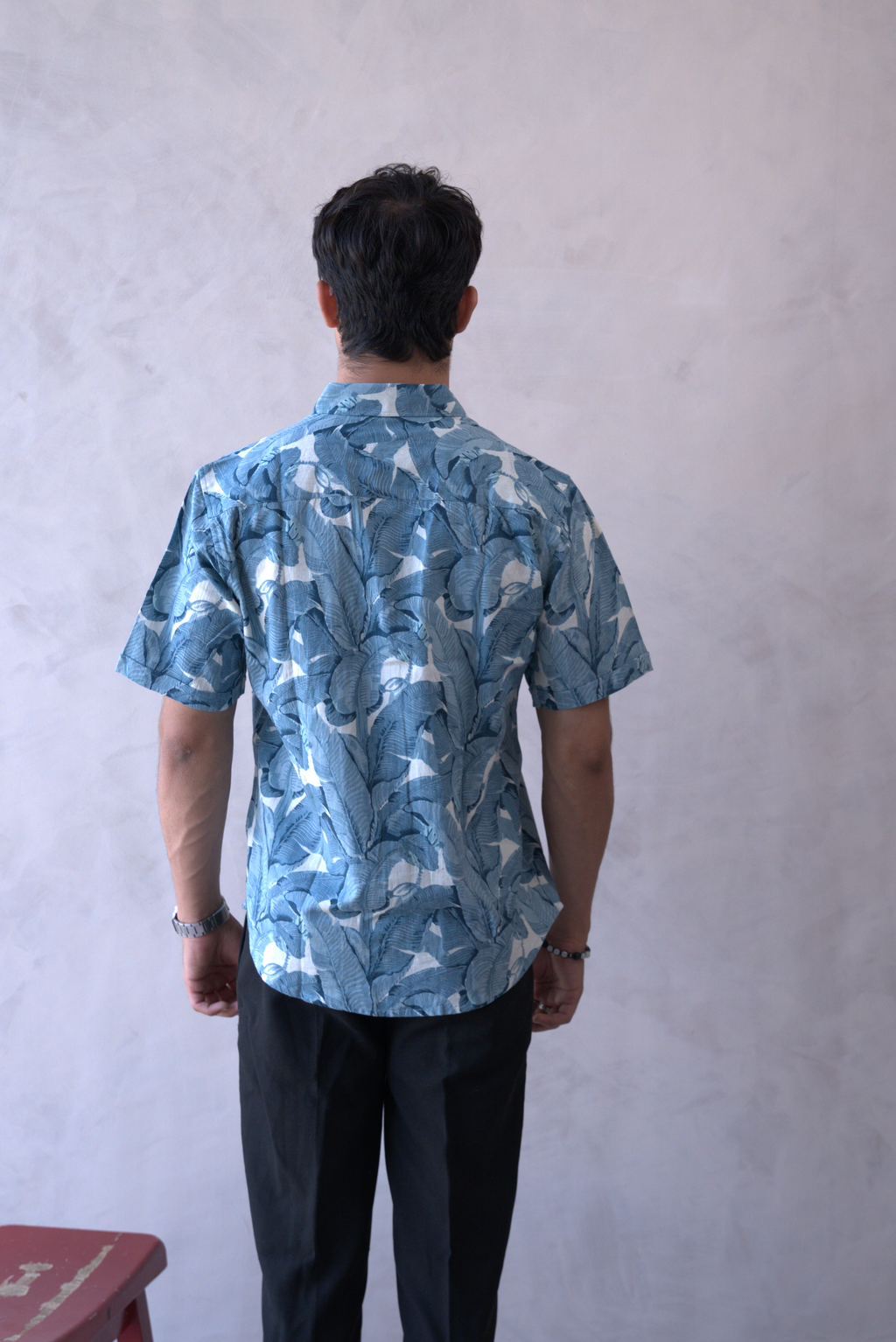 Men Teal Blue Leaf Print Short Sleeve Shirt for Summer and Resort Wear dripkaar.com