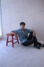 Men Teal Blue Leaf Print Short Sleeve Shirt for Summer and Resort Wear dripkaar.com