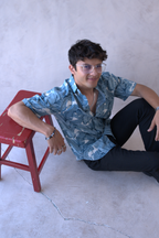 Men Teal Blue Leaf Print Short Sleeve Shirt for Summer and Resort Wear dripkaar.com