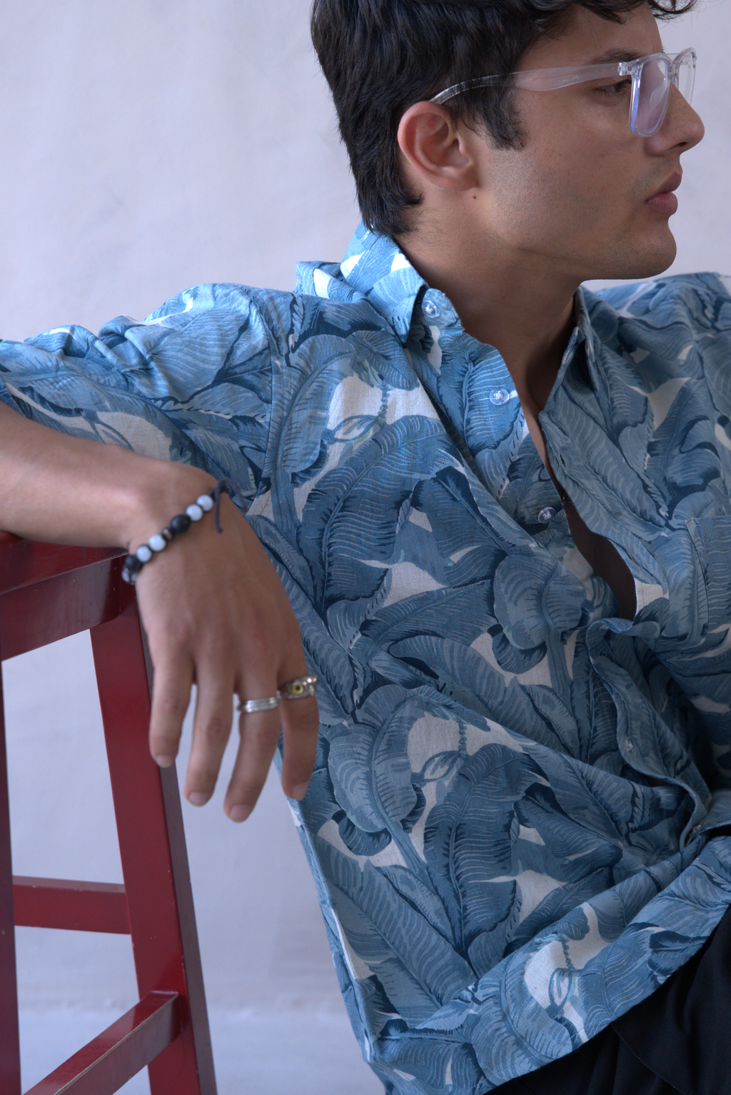 Men Teal Blue Leaf Print Short Sleeve Shirt for Summer and Resort Wear dripkaar.com