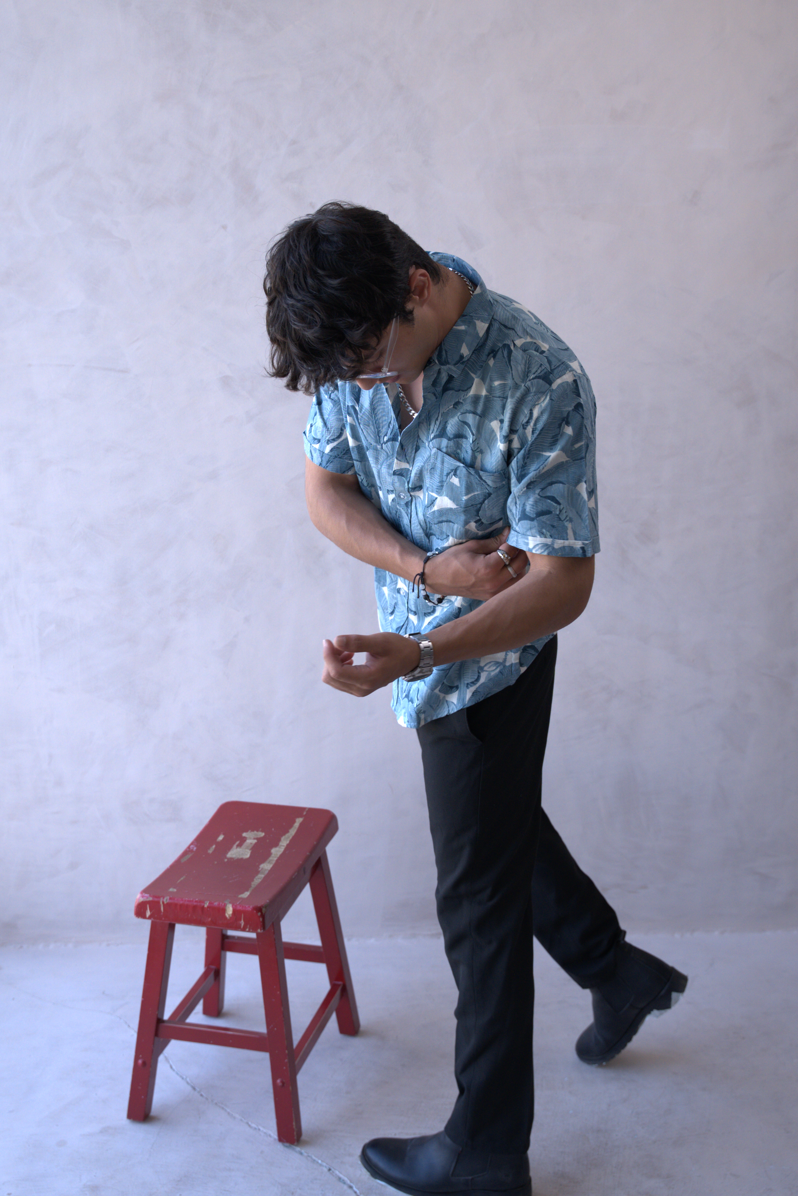 Men Teal Blue Leaf Print Short Sleeve Shirt for Summer and Resort Wear dripkaar.com