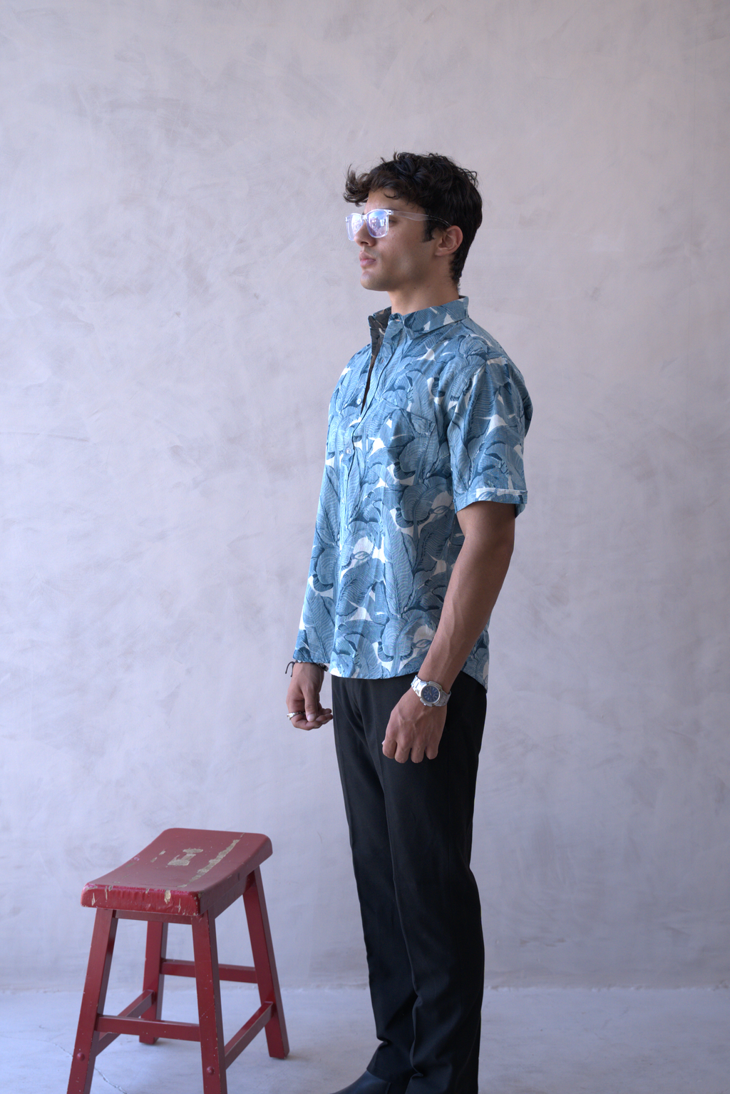 Men Teal Blue Leaf Print Short Sleeve Shirt for Summer and Resort Wear dripkaar.com