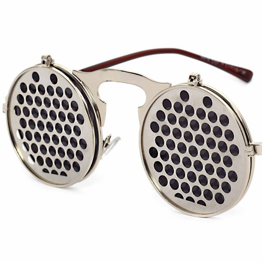 Party Retro Metal Punk Steam Flip Sunglasses dripkaar.com