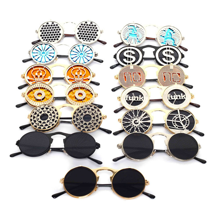 Party Retro Metal Punk Steam Flip Sunglasses dripkaar.com