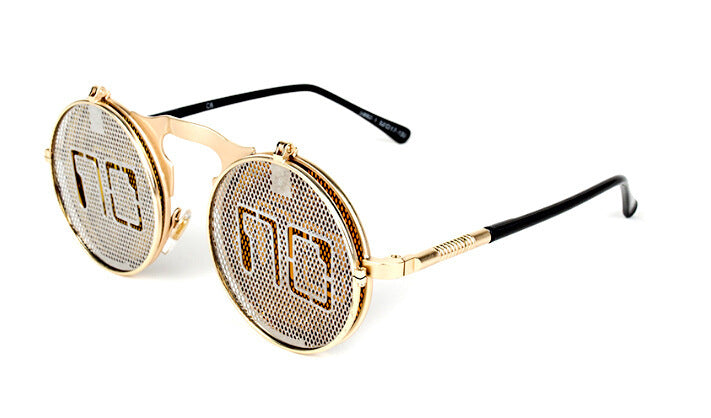 Party Retro Metal Punk Steam Flip Sunglasses dripkaar.com