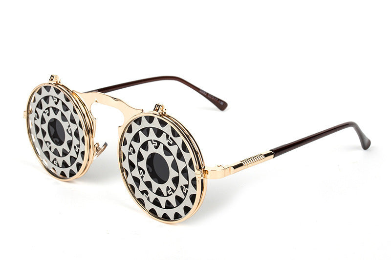 Party Retro Metal Punk Steam Flip Sunglasses dripkaar.com