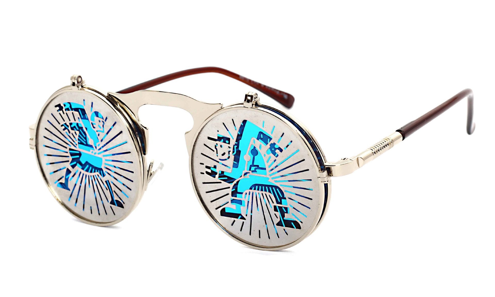 Party Retro Metal Punk Steam Flip Sunglasses dripkaar.com