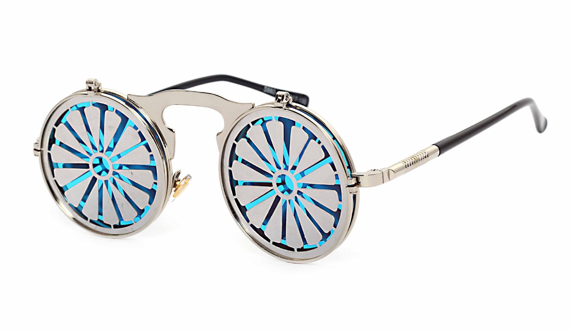 Party Retro Metal Punk Steam Flip Sunglasses dripkaar.com