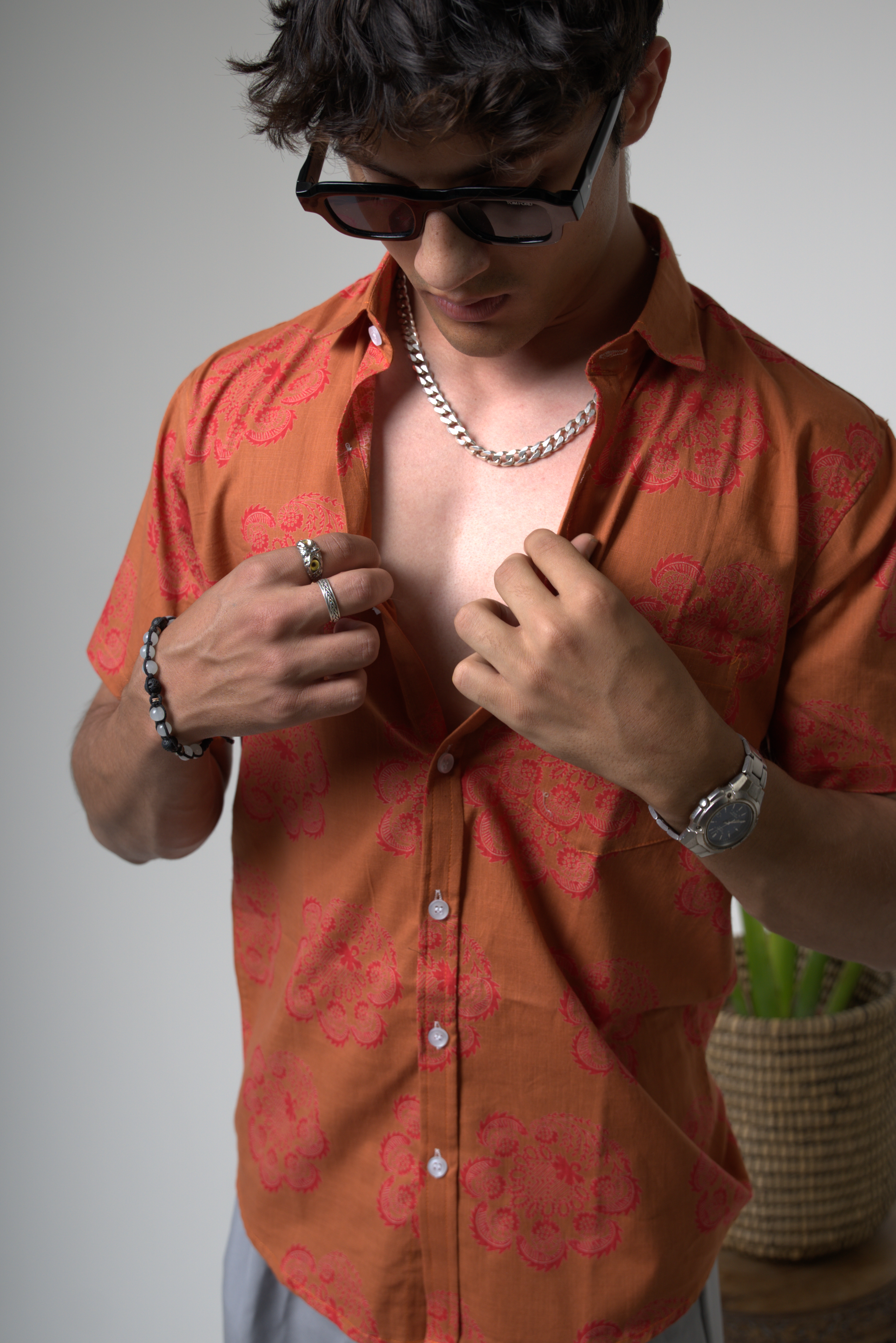 Sienna Sunset Paisley Print Cuban Collar Shirt dripkaar.com