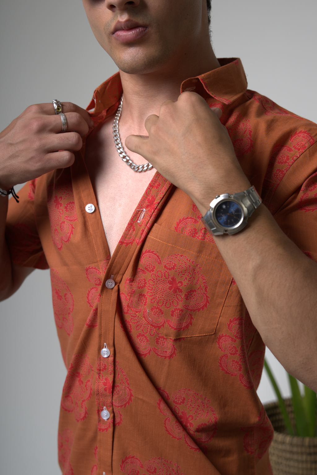 Sienna Sunset Paisley Print Cuban Collar Shirt dripkaar.com