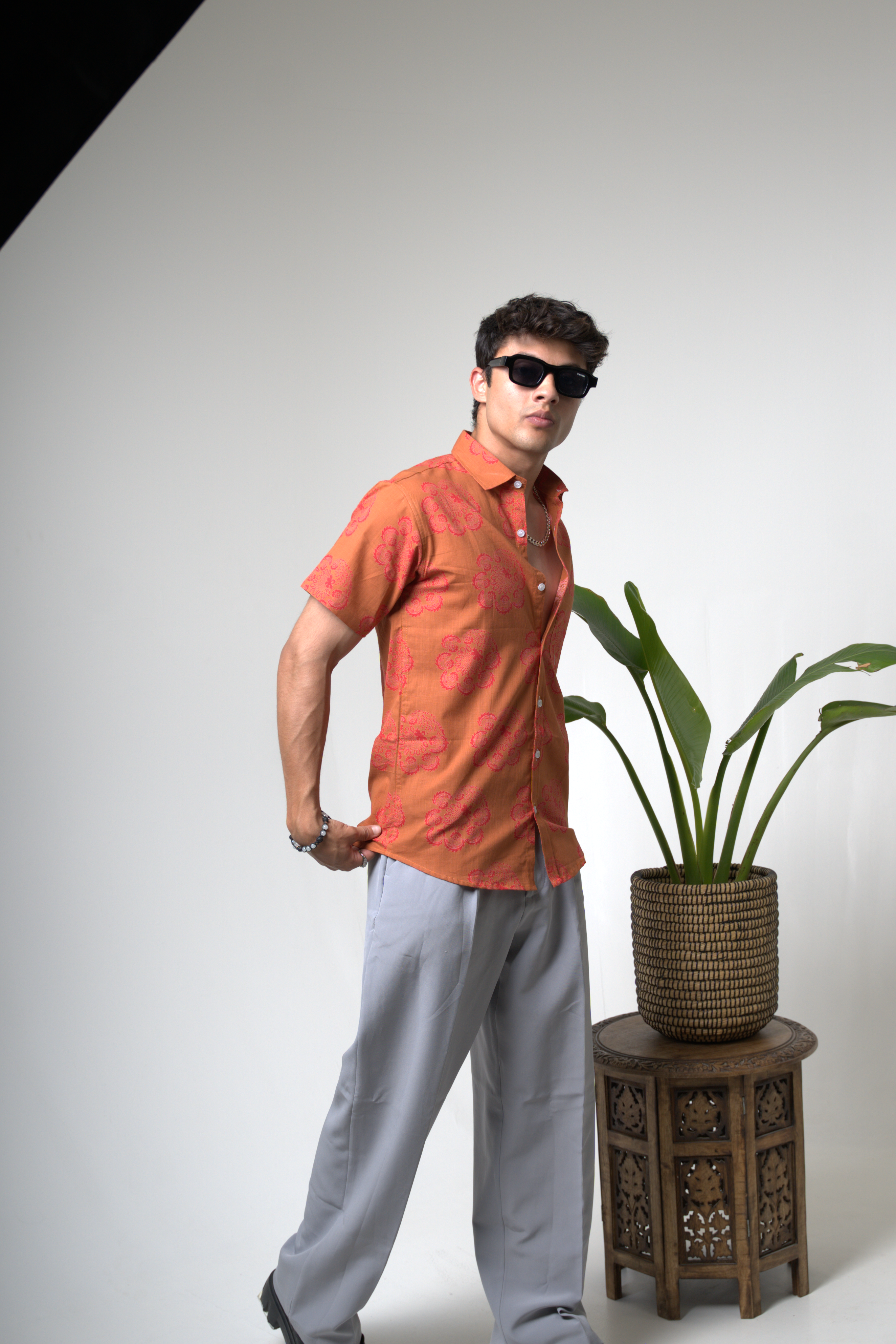 Sienna Sunset Paisley Print Cuban Collar Shirt dripkaar.com