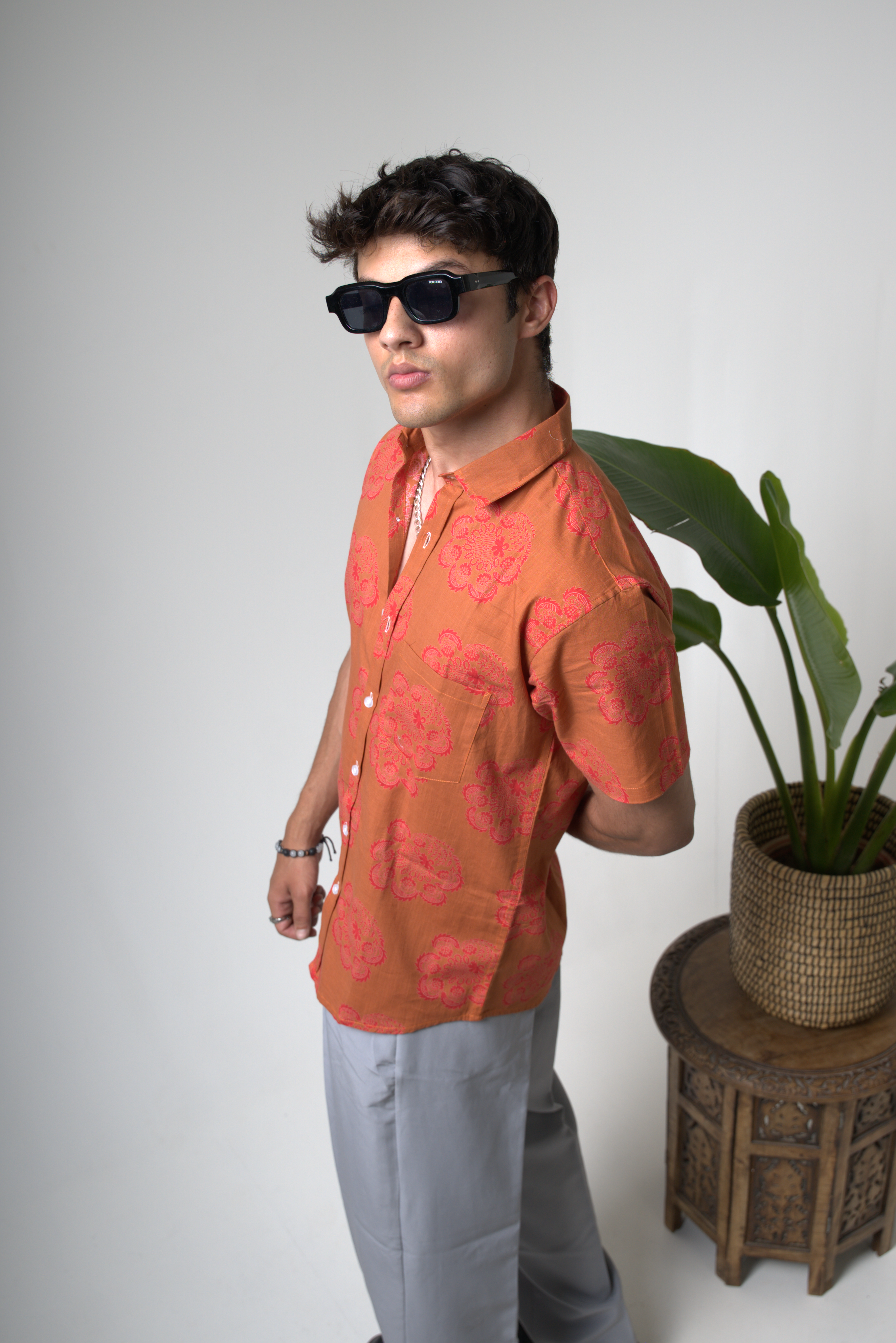 Sienna Sunset Paisley Print Cuban Collar Shirt dripkaar.com