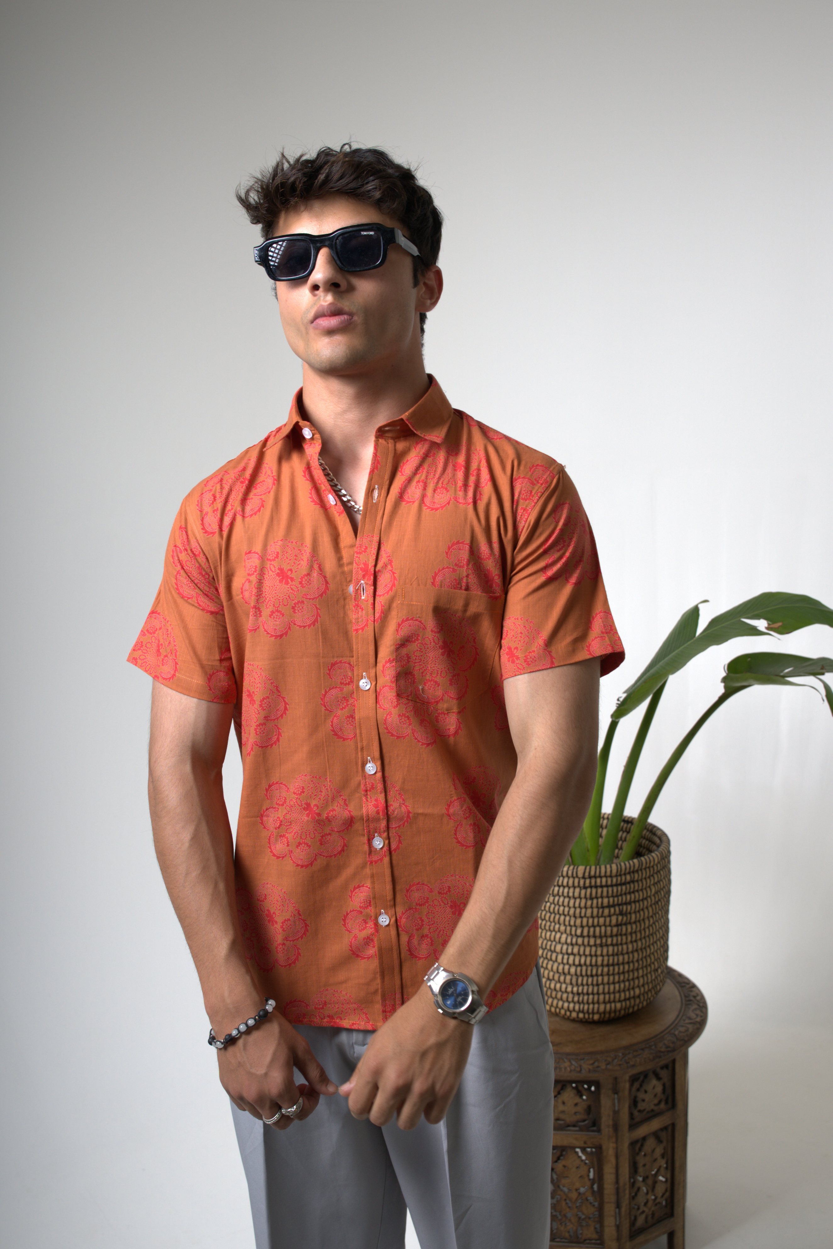 Sienna Sunset Paisley Print Cuban Collar Shirt dripkaar.com