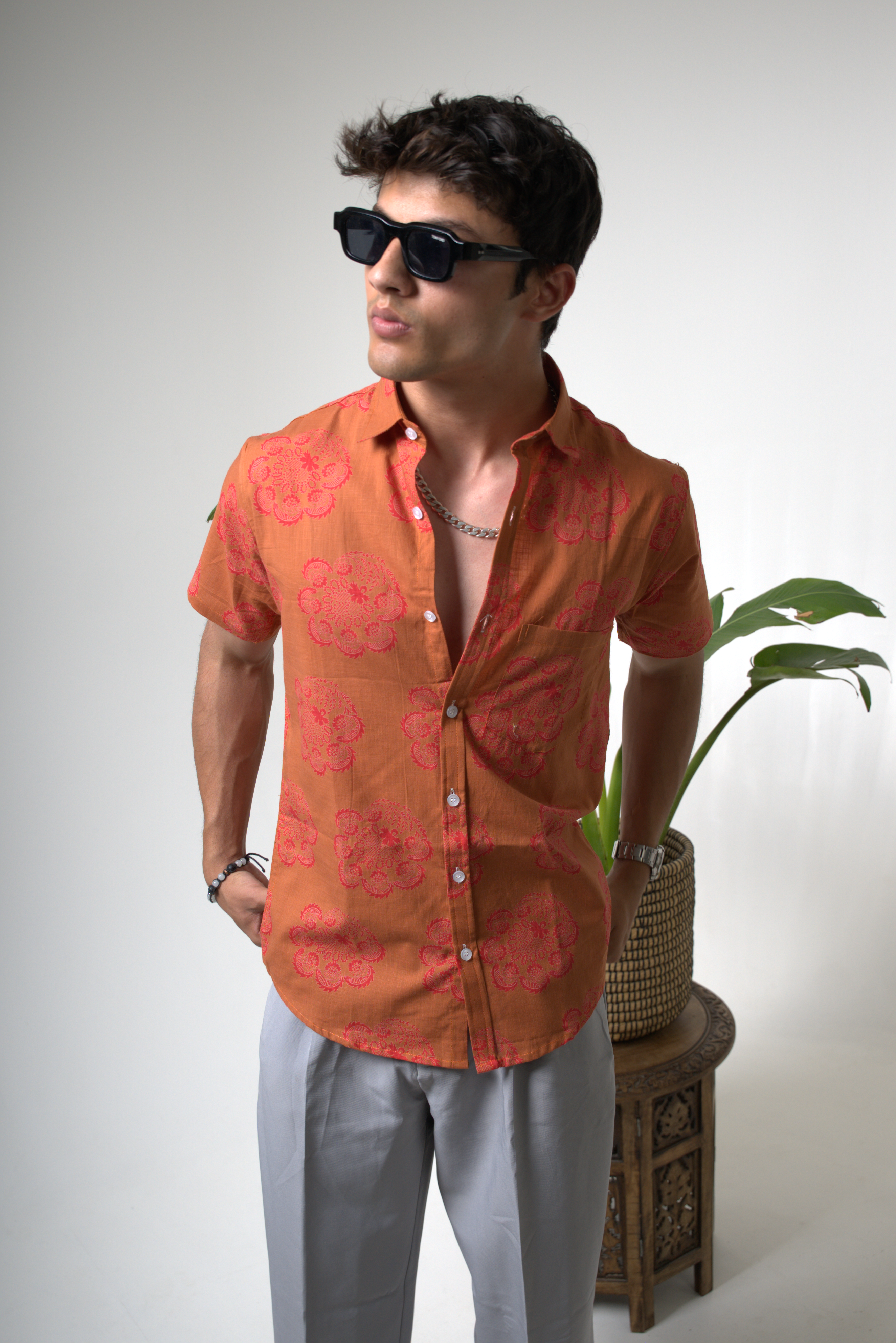 Sienna Sunset Paisley Print Cuban Collar Shirt dripkaar.com
