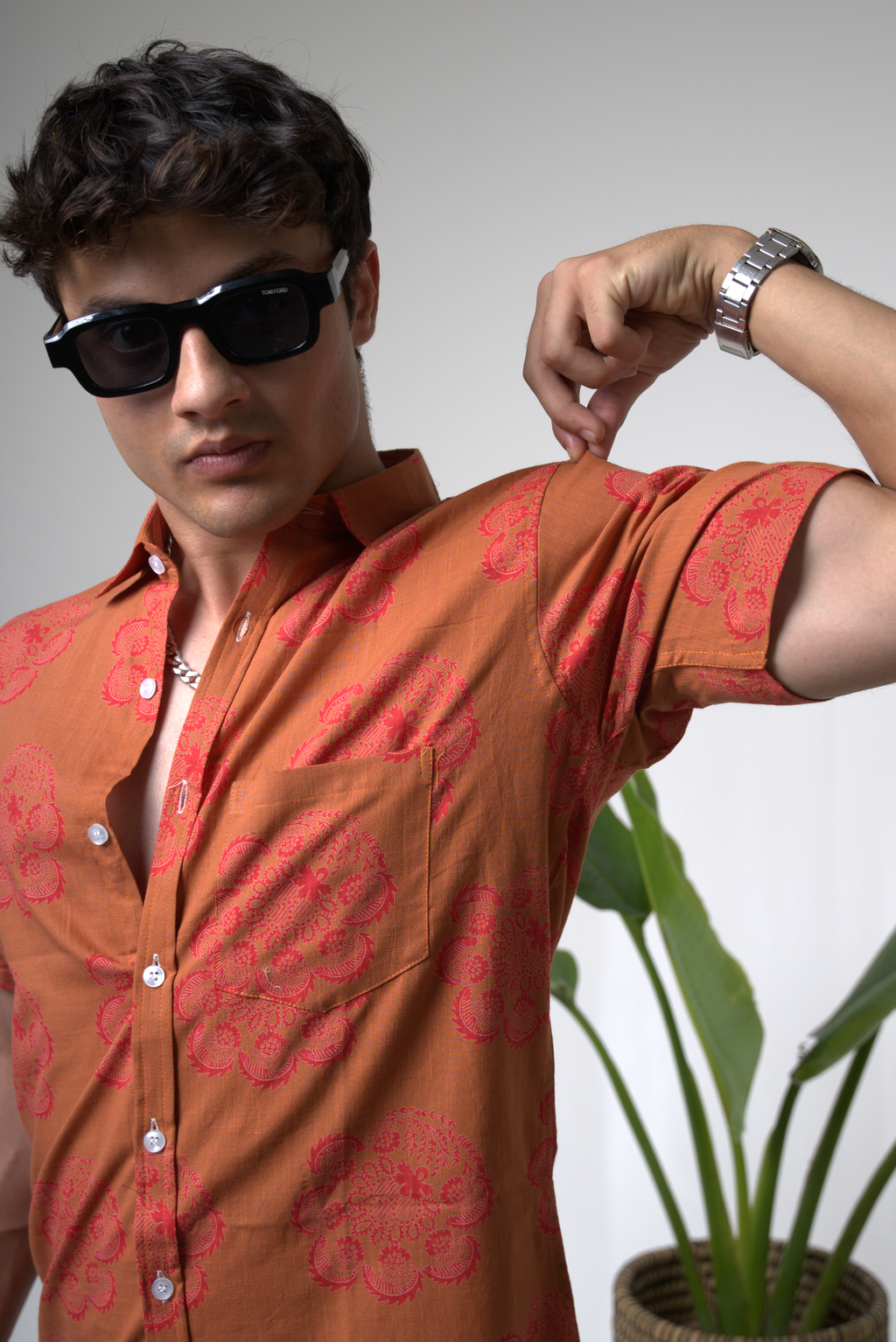 Sienna Sunset Paisley Print Cuban Collar Shirt dripkaar.com