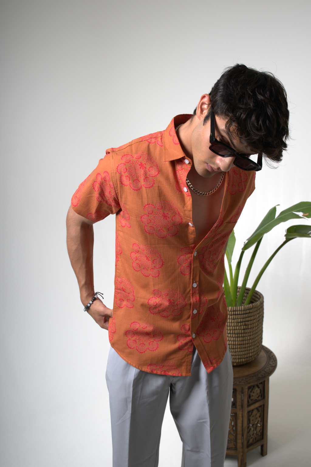 Sienna Sunset Paisley Print Cuban Collar Shirt dripkaar.com