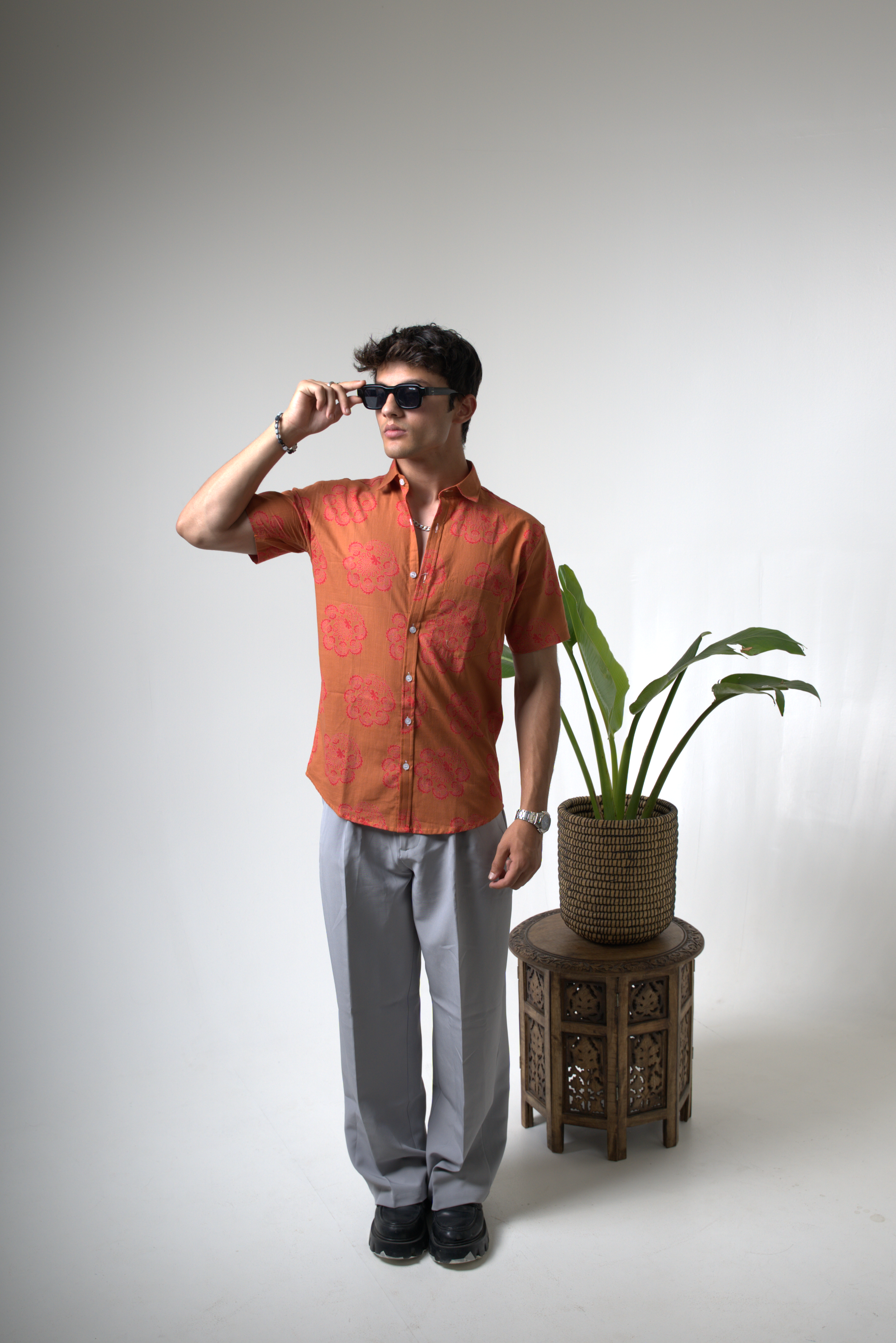 Sienna Sunset Paisley Print Cuban Collar Shirt dripkaar.com