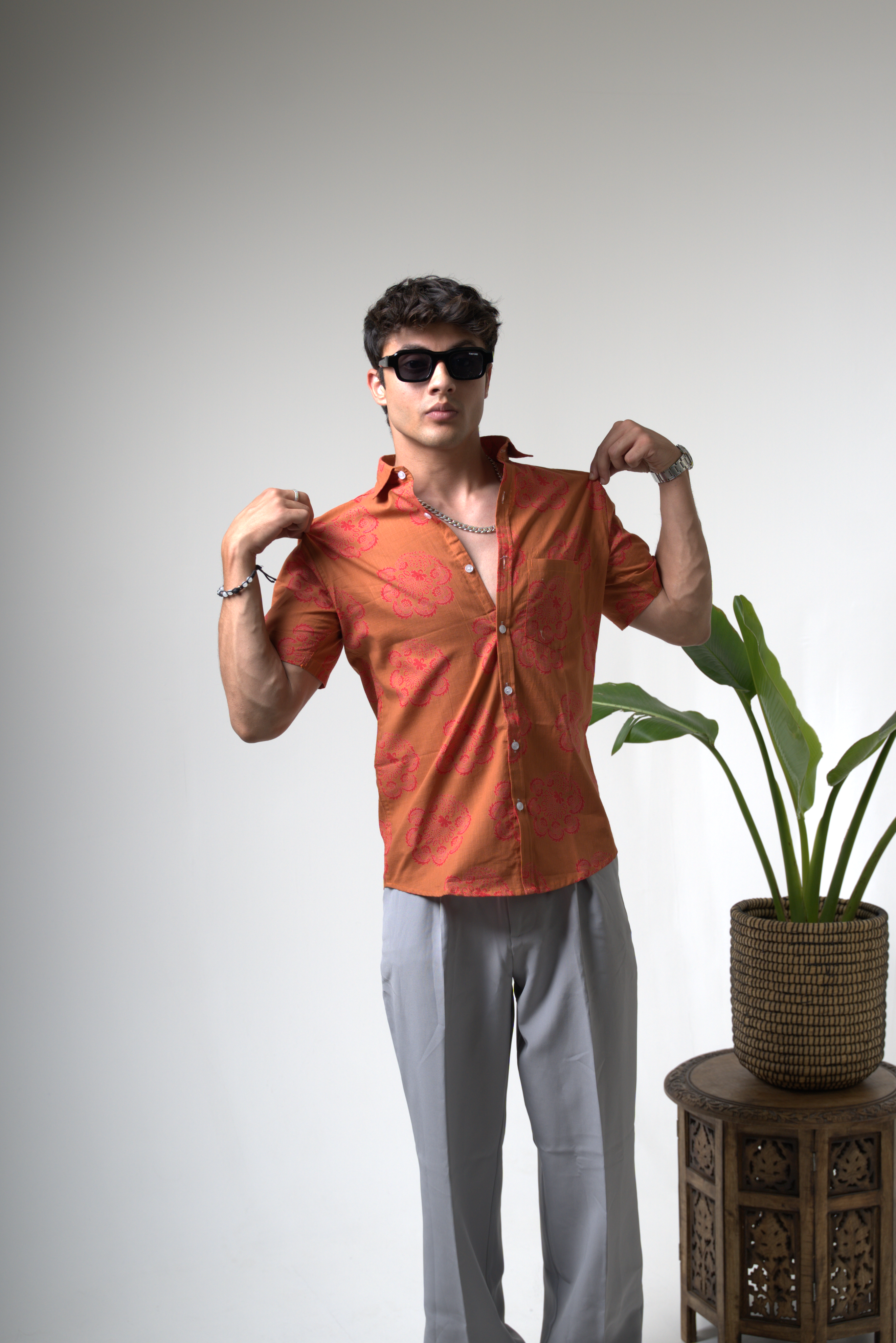 Sienna Sunset Paisley Print Cuban Collar Shirt dripkaar.com