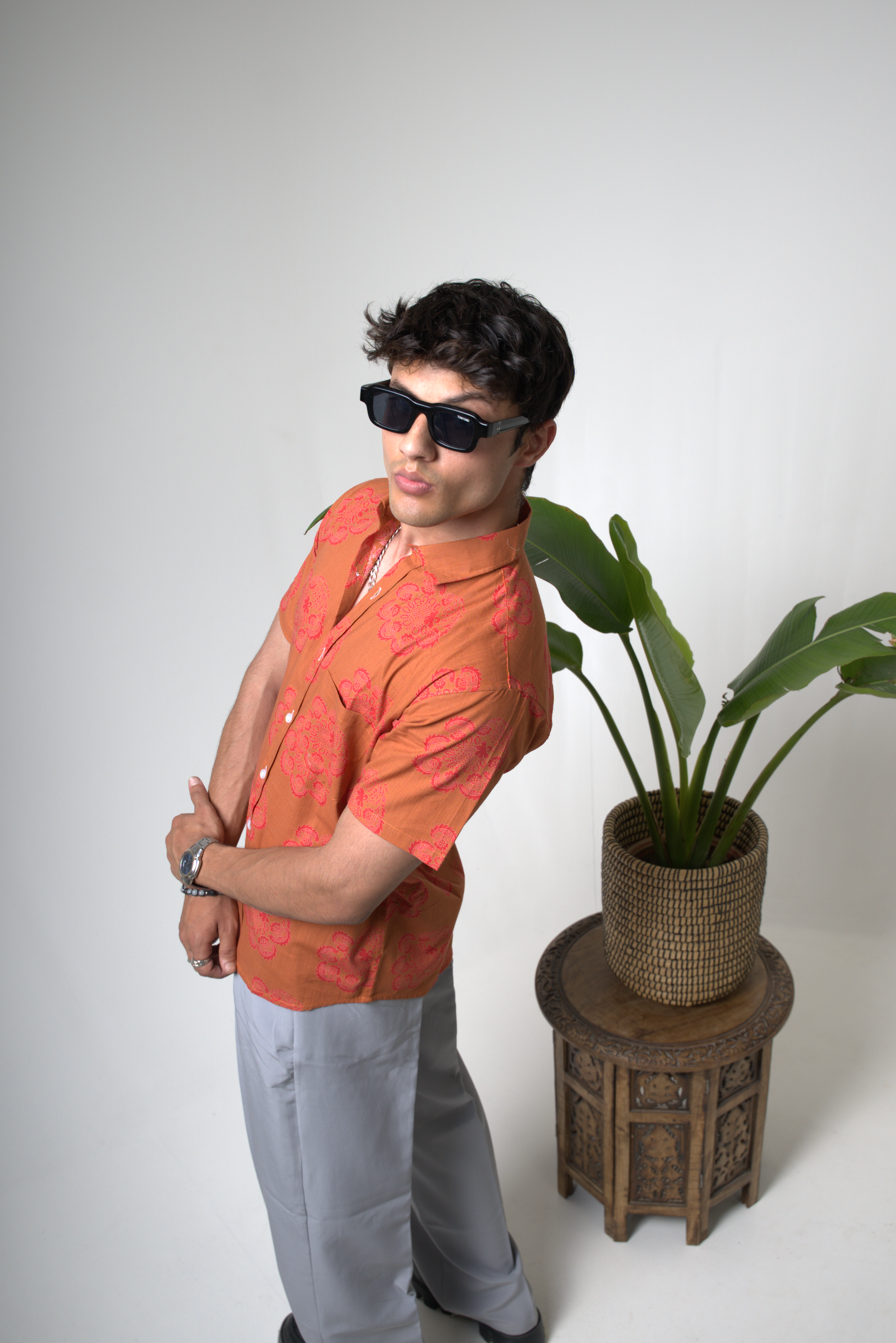 Sienna Sunset Paisley Print Cuban Collar Shirt dripkaar.com