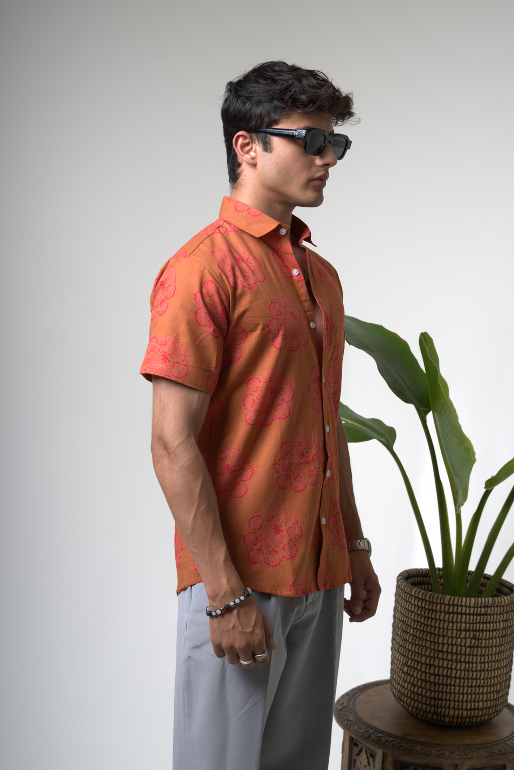 Sienna Sunset Paisley Print Cuban Collar Shirt dripkaar.com