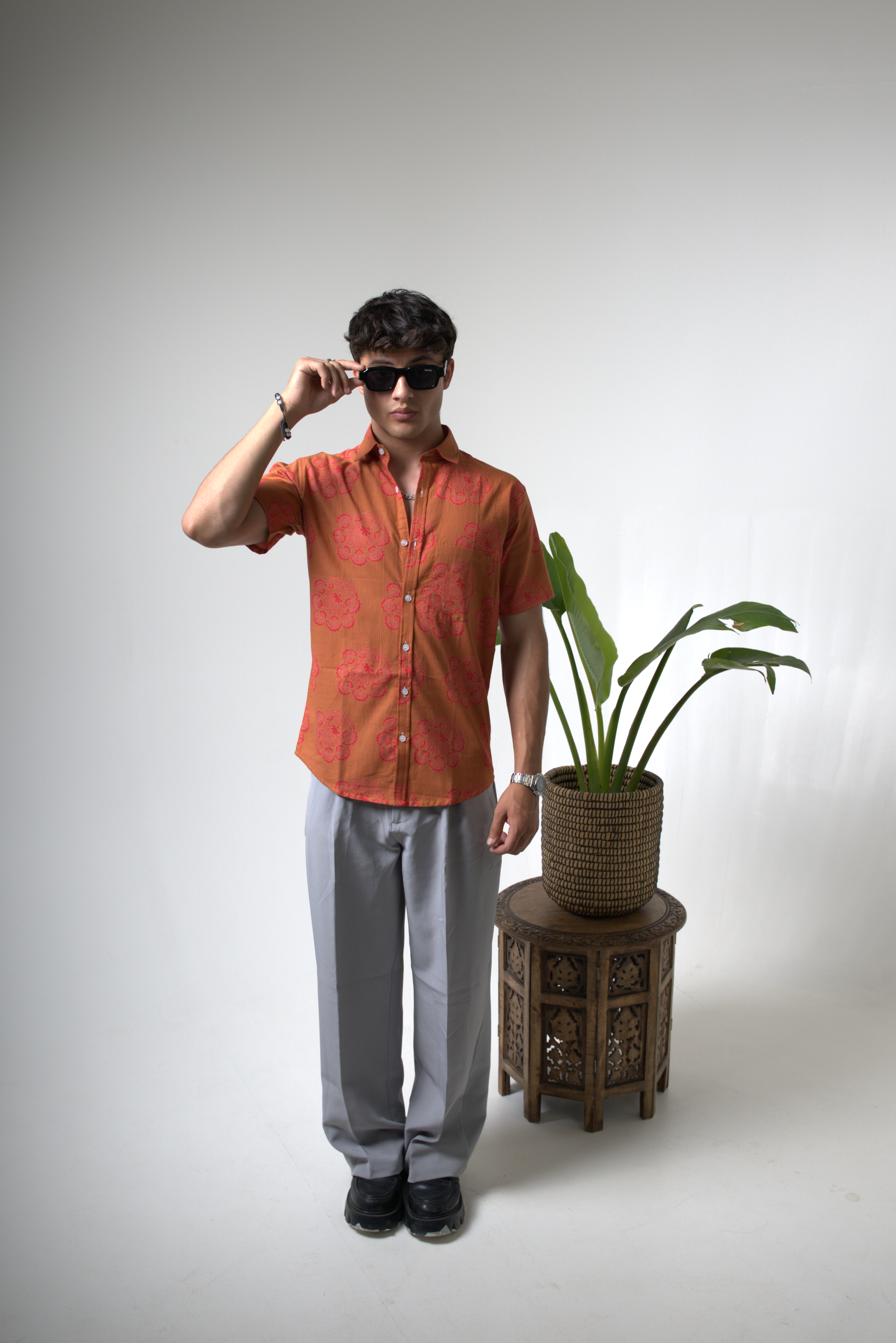 Sienna Sunset Paisley Print Cuban Collar Shirt dripkaar.com