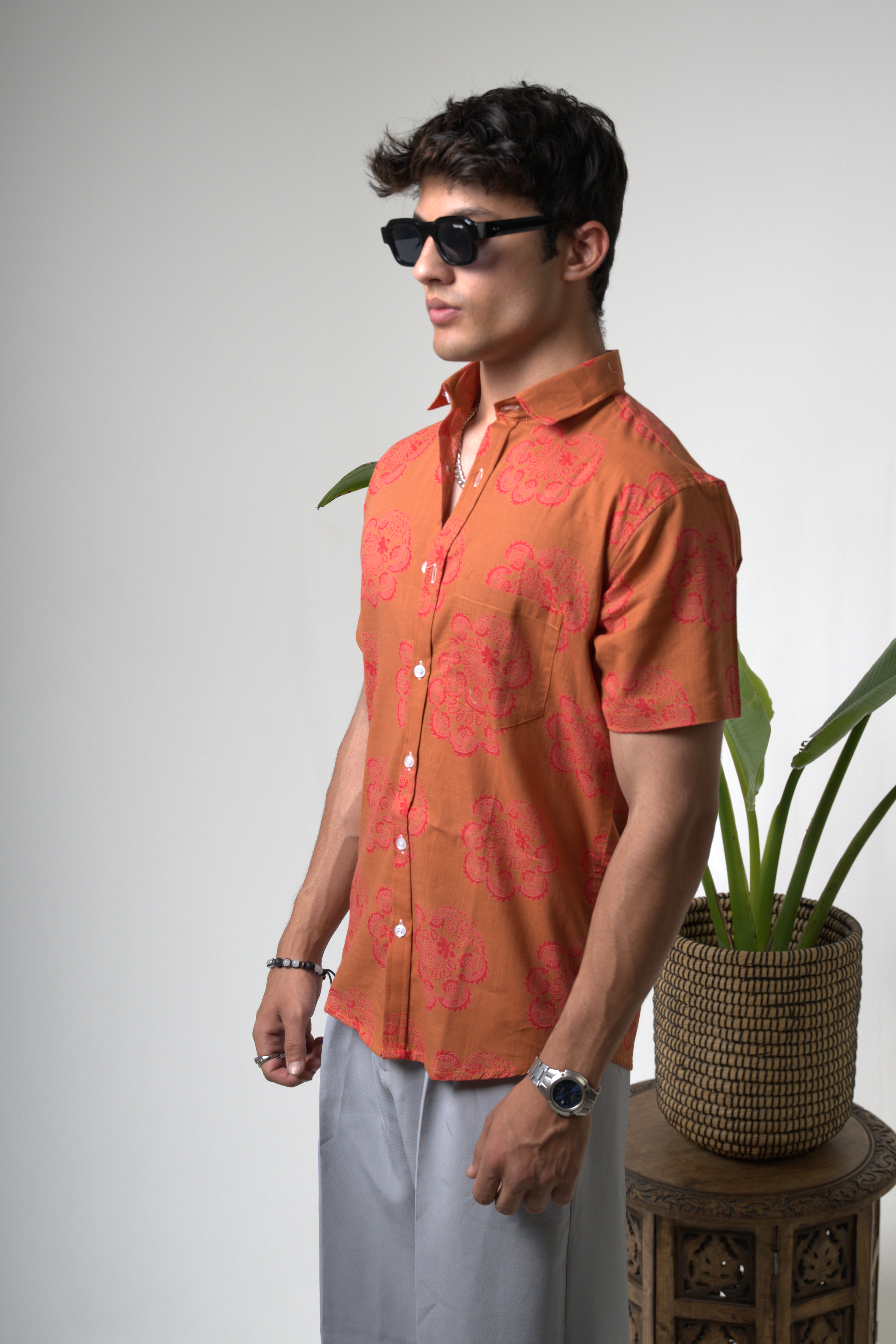 Sienna Sunset Paisley Print Cuban Collar Shirt dripkaar.com