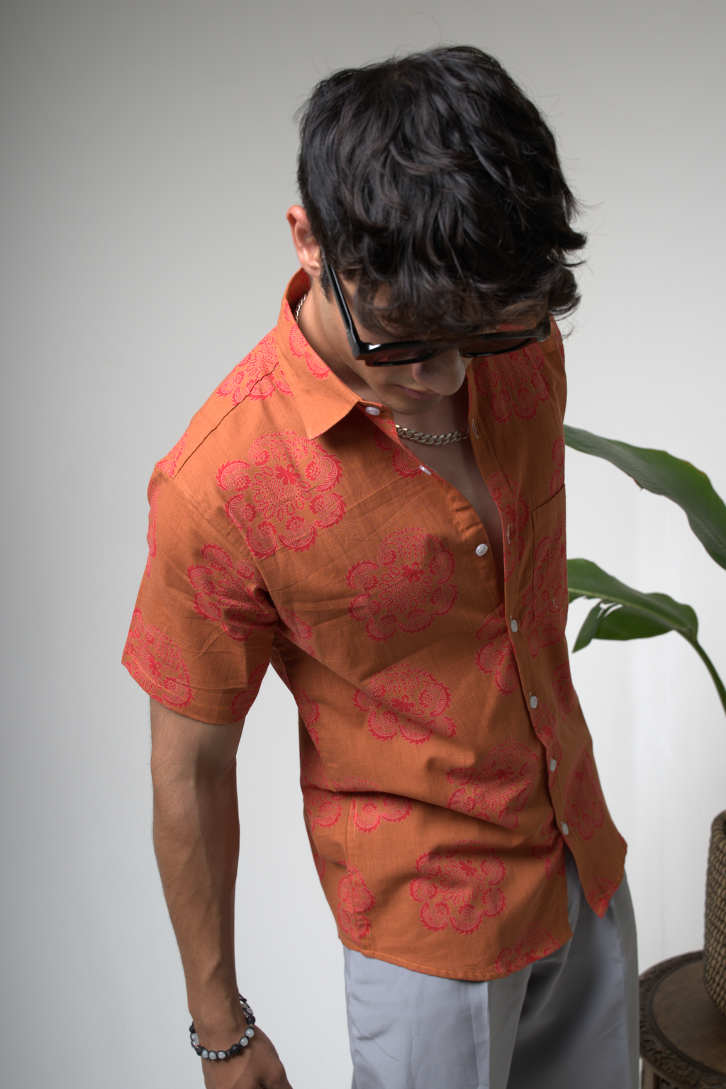 Sienna Sunset Paisley Print Cuban Collar Shirt dripkaar.com