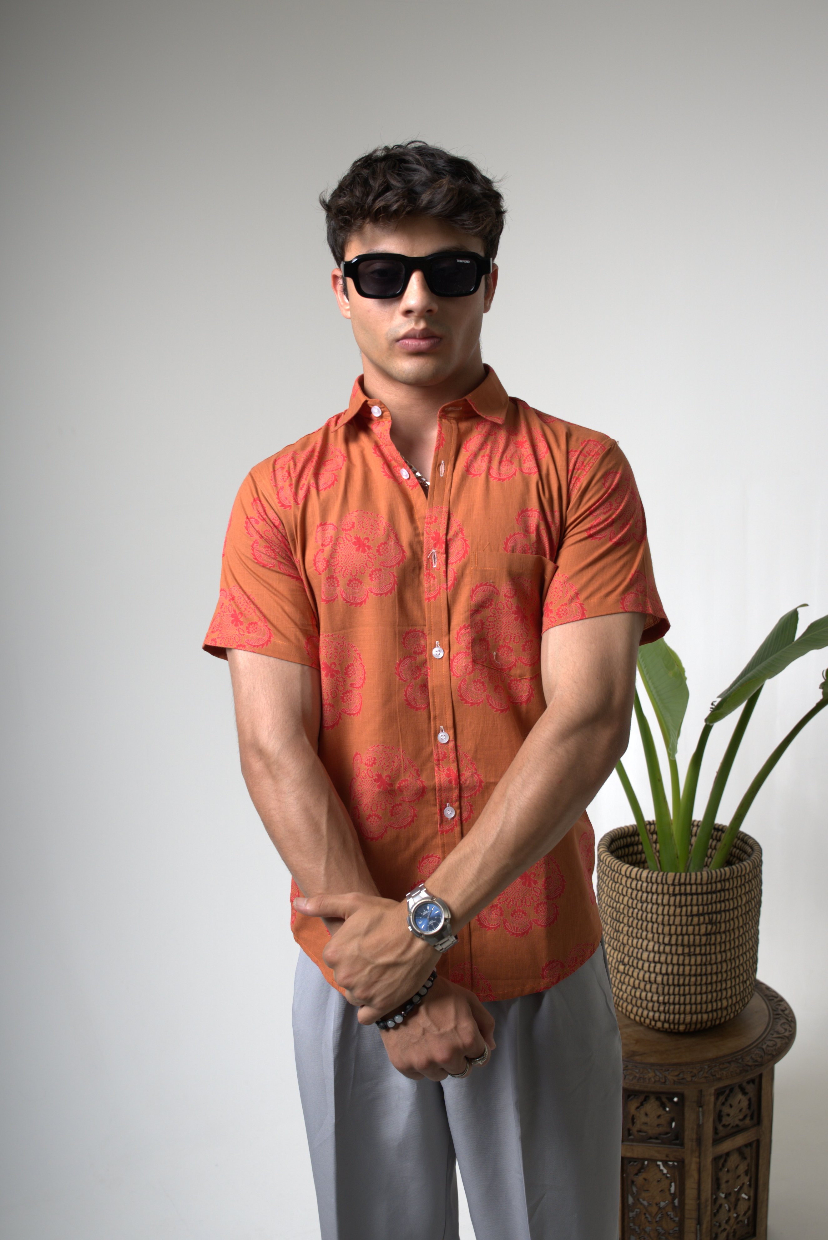 Sienna Sunset Paisley Print Cuban Collar Shirt dripkaar.com