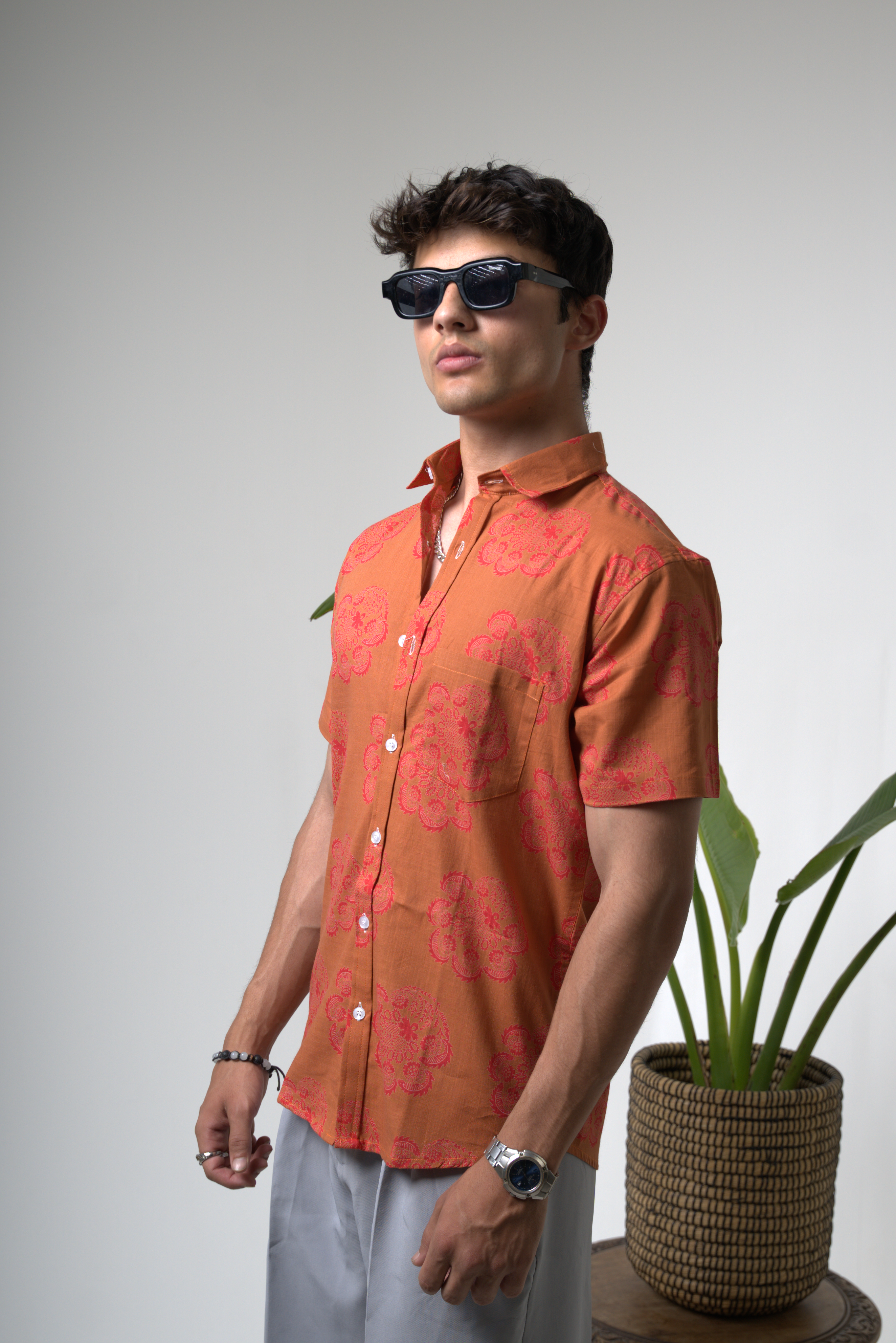 Sienna Sunset Paisley Print Cuban Collar Shirt dripkaar.com