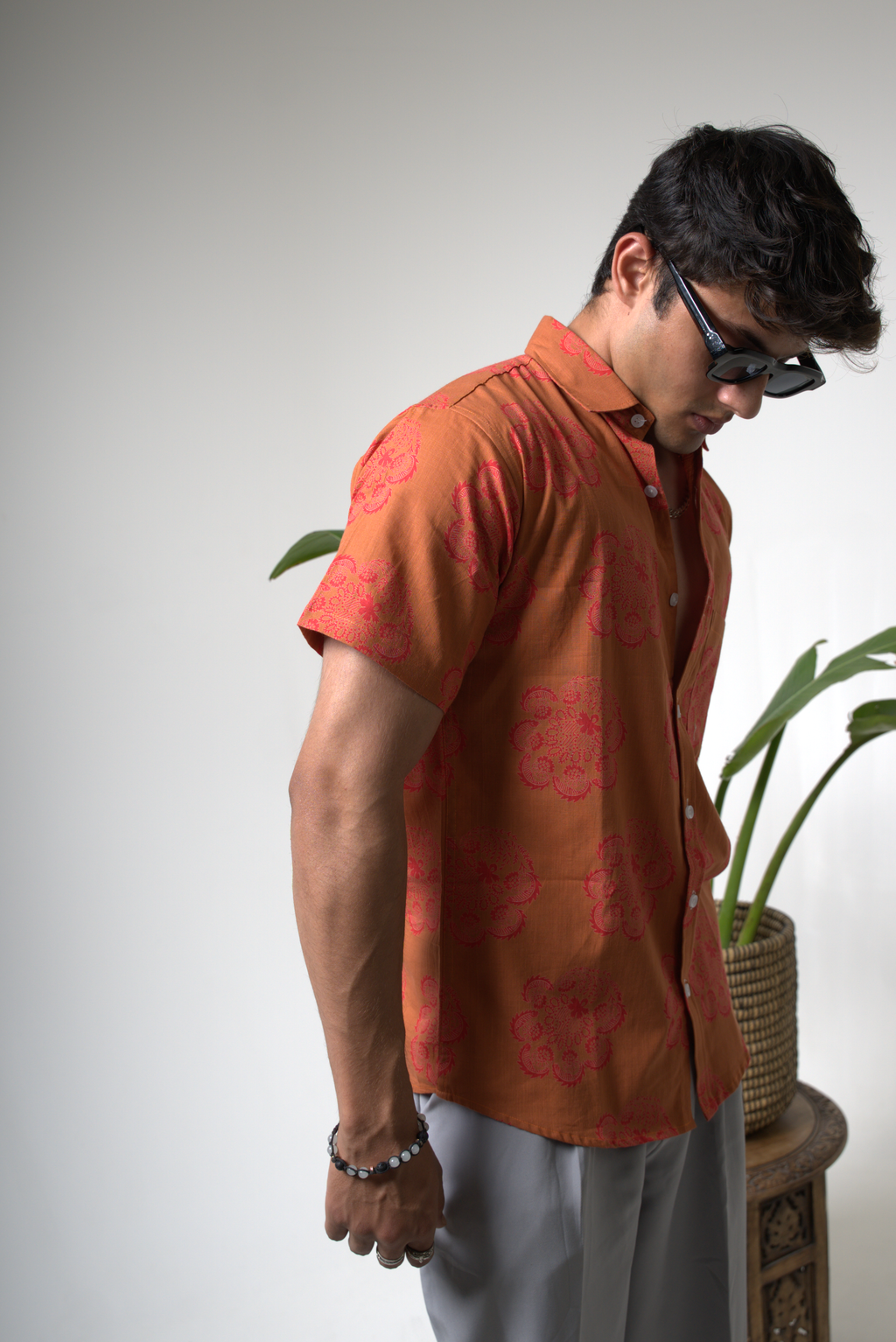 Sienna Sunset Paisley Print Cuban Collar Shirt dripkaar.com